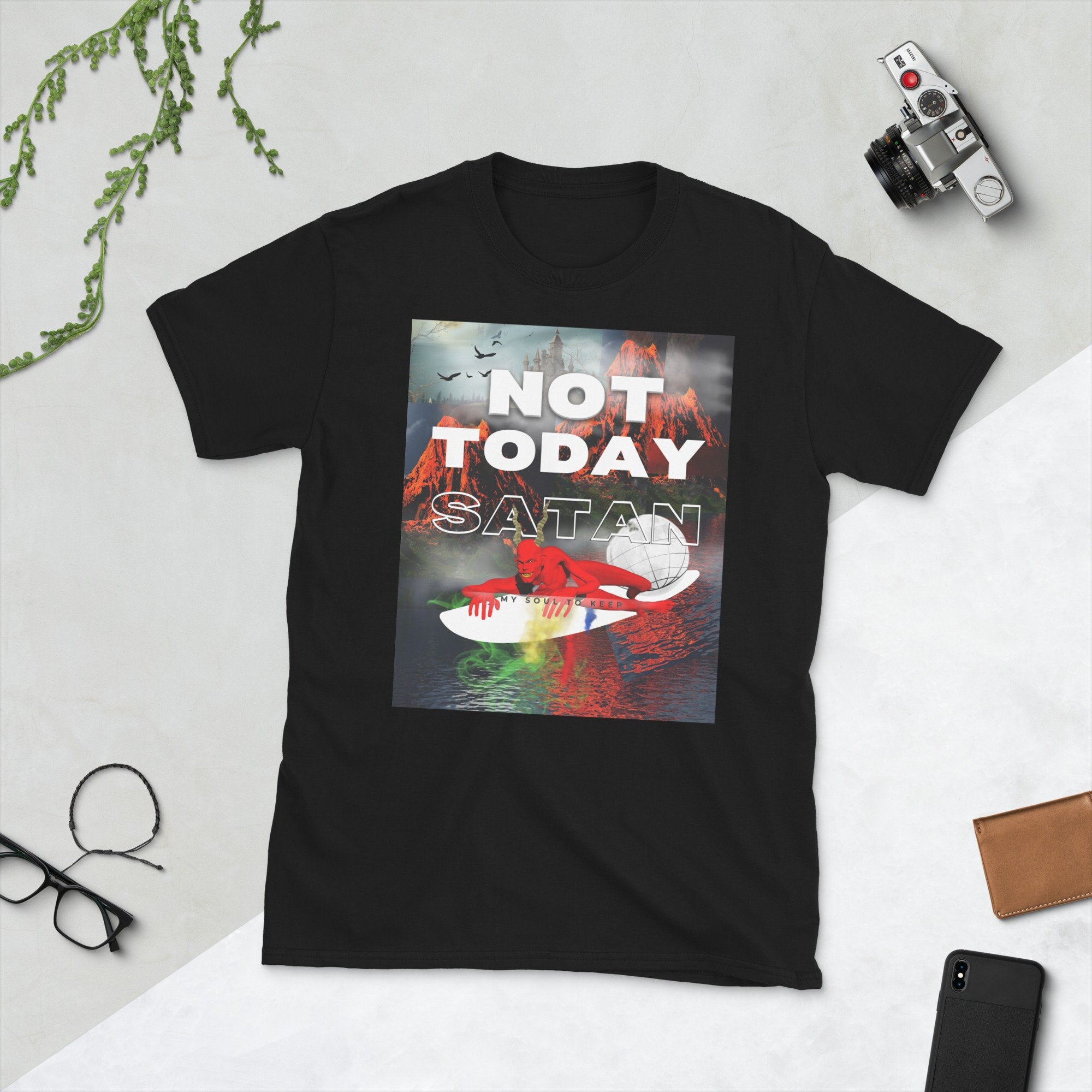 Not Today Satan Short Sleeve Unisex T Shirt Graphic Tee – Aesthetic Look · Trending Graphic Apparel