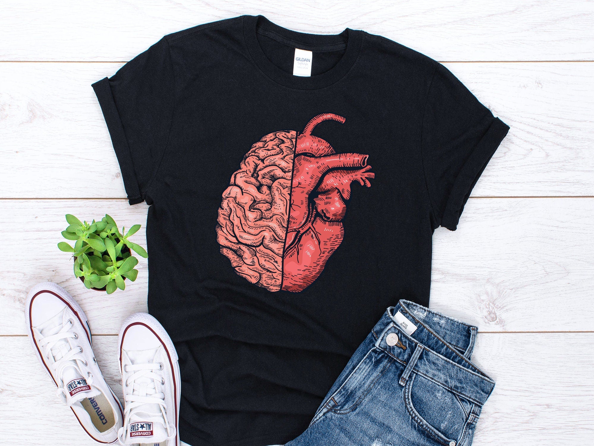Brain And Heart Shirt Nursing Shirt Anatomy Shirt Mental Health Healthcare Neurology Shirt Cardiology Shirt Medical Student Shirt Graphic Tee – Cozy Vibes · Top Pick For Any Outfit