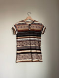 70s Brown Geometric Striped Short Sleeve Top S M Graphic Tee – Everyday Comfort · Perfect For Daily Wear
