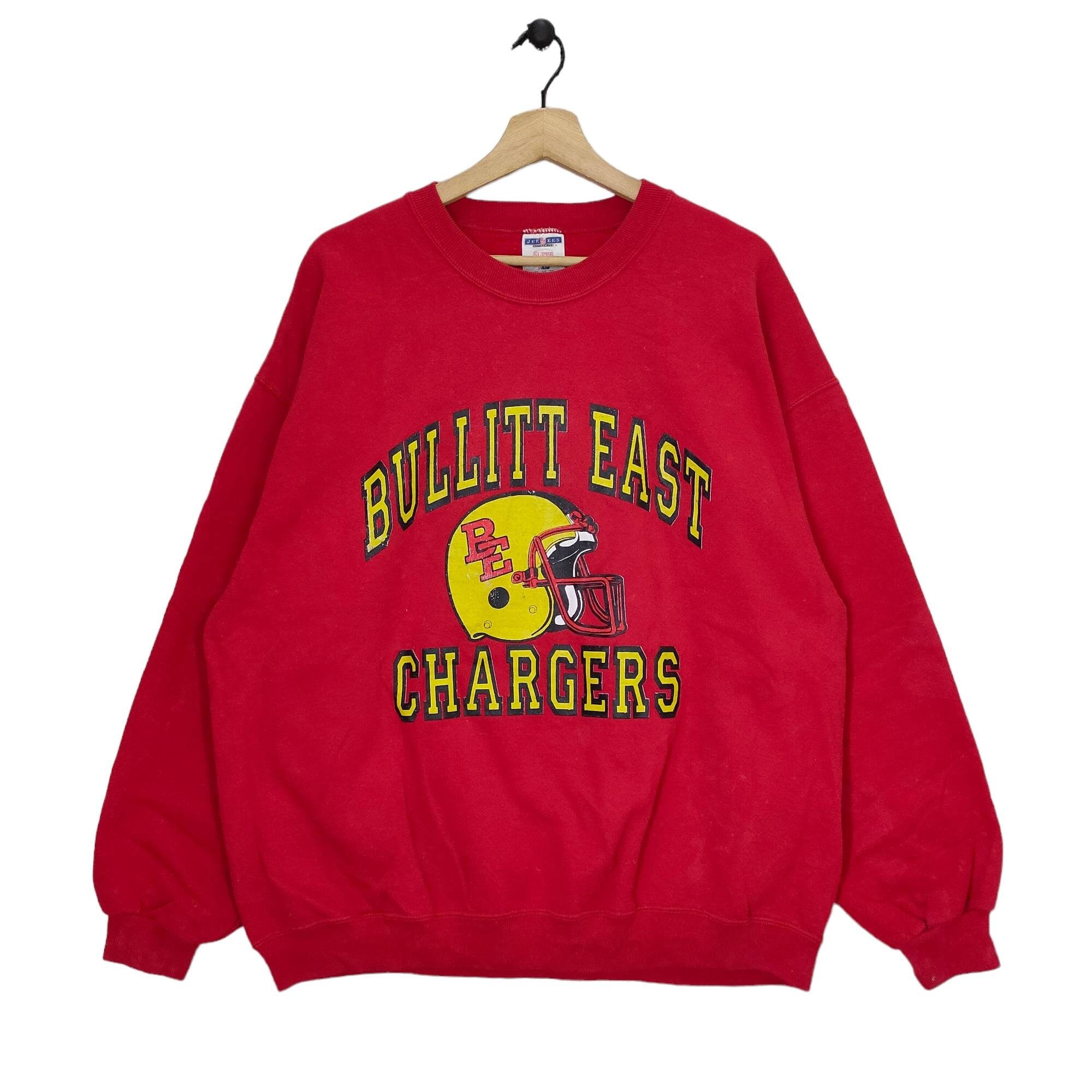 90s Bullitt East Chargers Football Crewneck Vintage Jerzees Sweater Jumper Baggy Red Size XL Tote Bag – Bold Style · Trending Graphic Apparel
