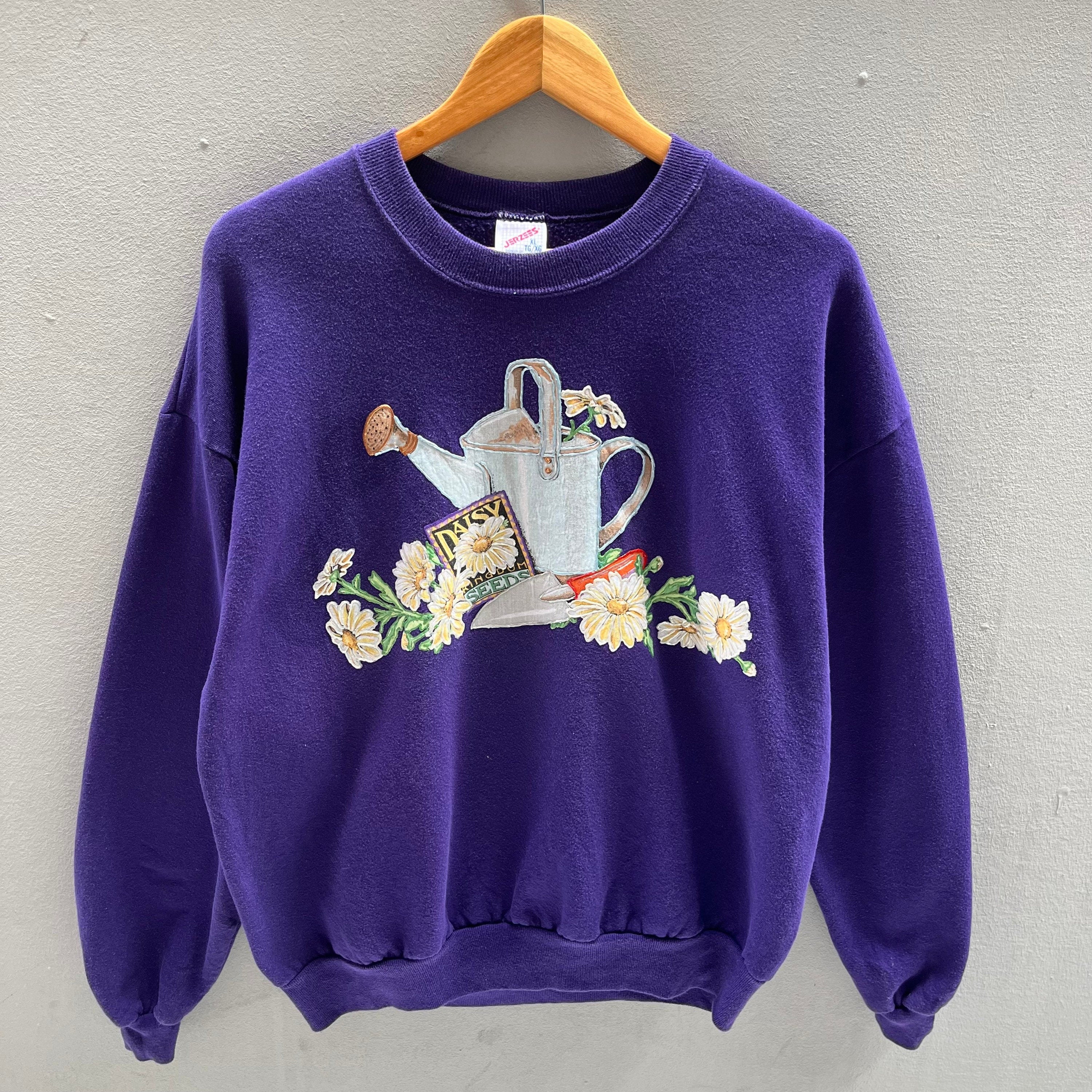 Vintage 90s Jerzees Tag Daisy Kingdom Seeds Flower Design Biglogo Printed Sweatshirt Crewneck Baggie Sweater Size X large Colour Purple Sweatshirt – Bold Style · High-Quality Print
