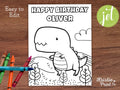 Editable Cute Dinosaur Coloring Page Happy Birthday Coloring Page with Name Dinosaur Birthday Favors Kids Party Games Dinosaur Party Graphic Tee – Premium Graphic · High-Quality Print