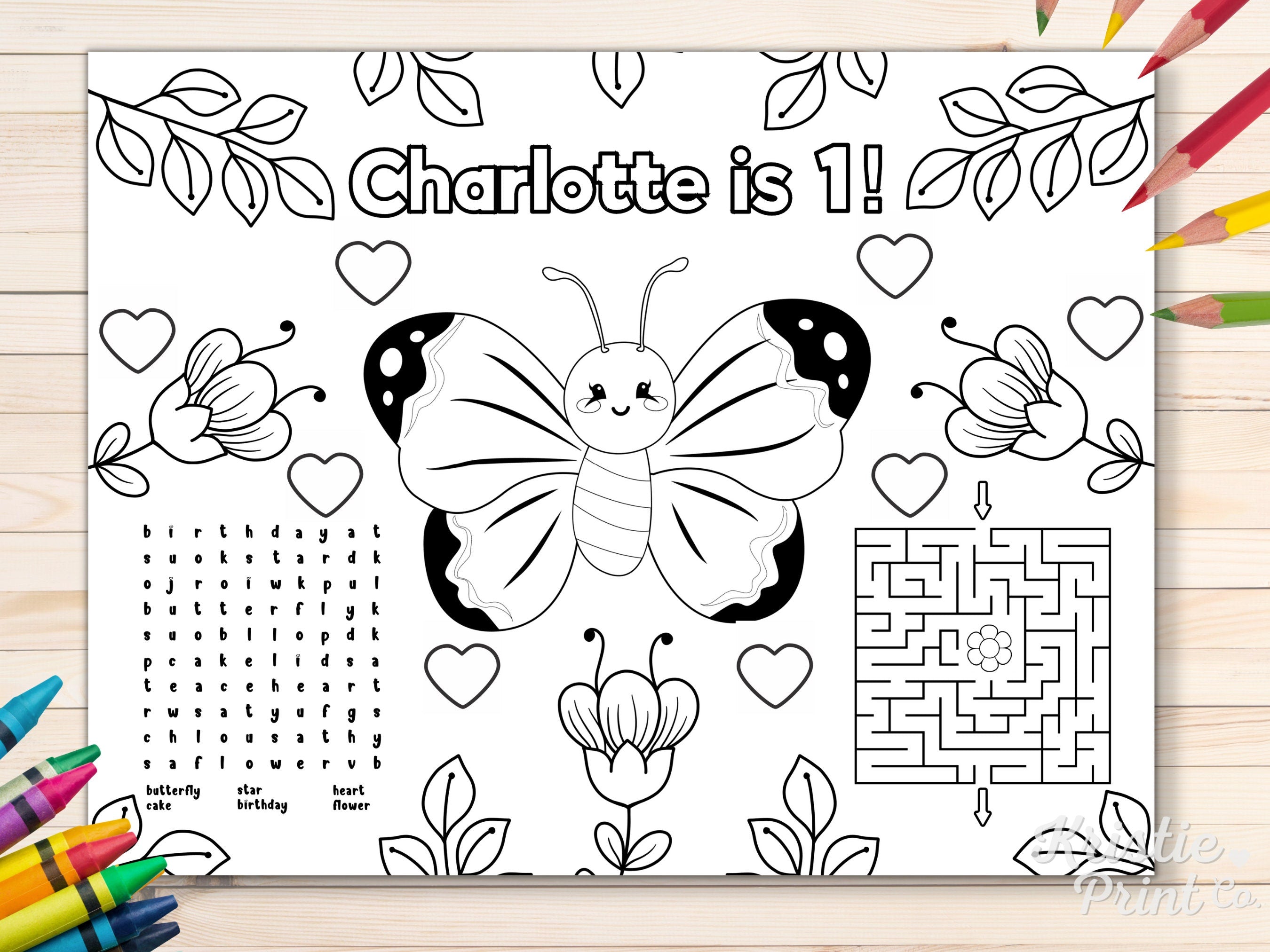 Editable Butterfly Birthday Party Placemat Butterfly Coloring Page Printable Butterfly Theme Birthday Party Activity Sheet Garden Party Graphic Tee – Warm & Stylish · Trending Graphic Apparel