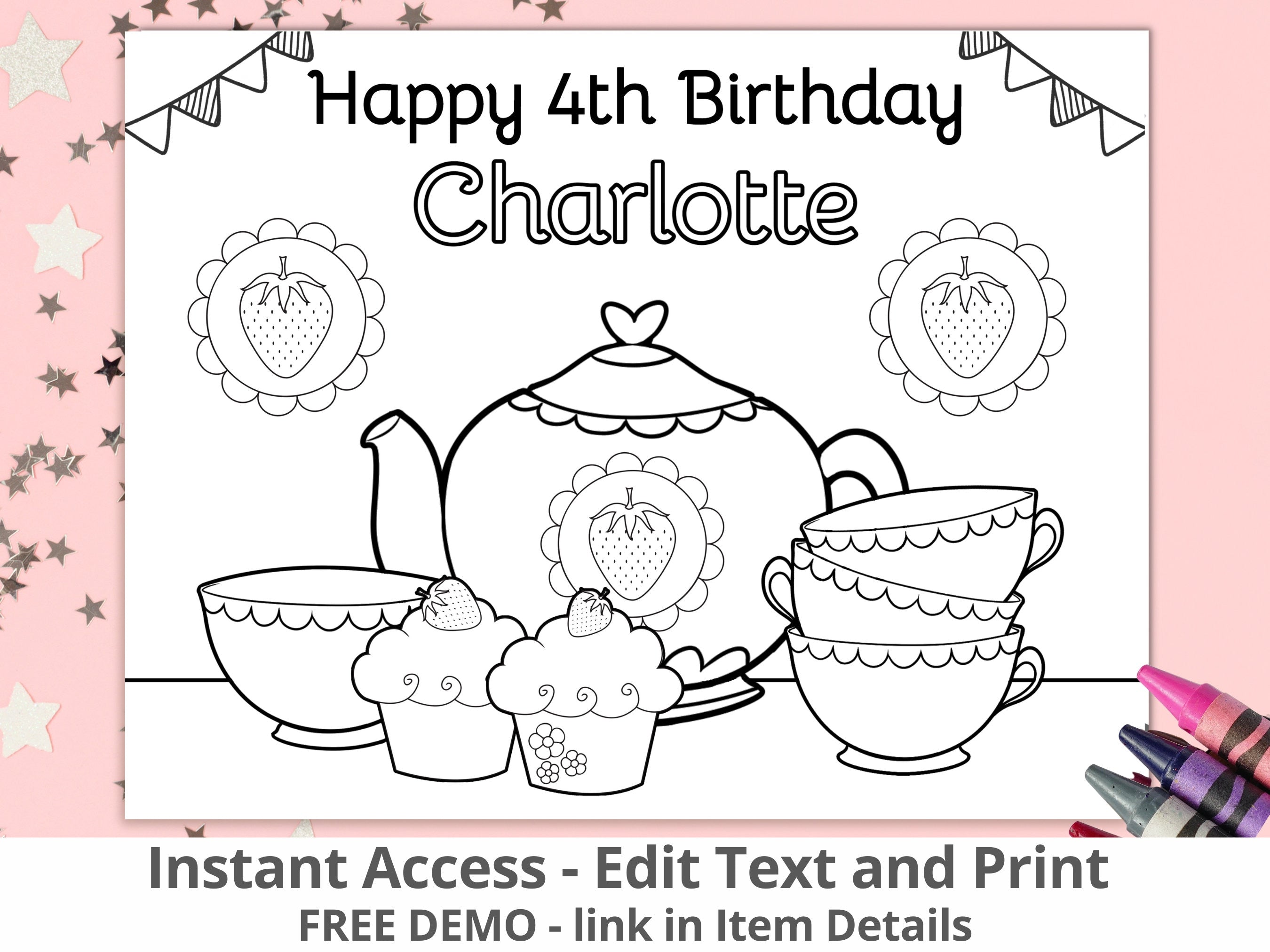 Editable Happy Birthday Coloring Page Tea Birthday Party Tea Party Favors Birthday High Tea Birthday Tea Party Coloring Sheet Tea Time TEA1 Graphic Tee – Easygoing Wear · Must-Have Style