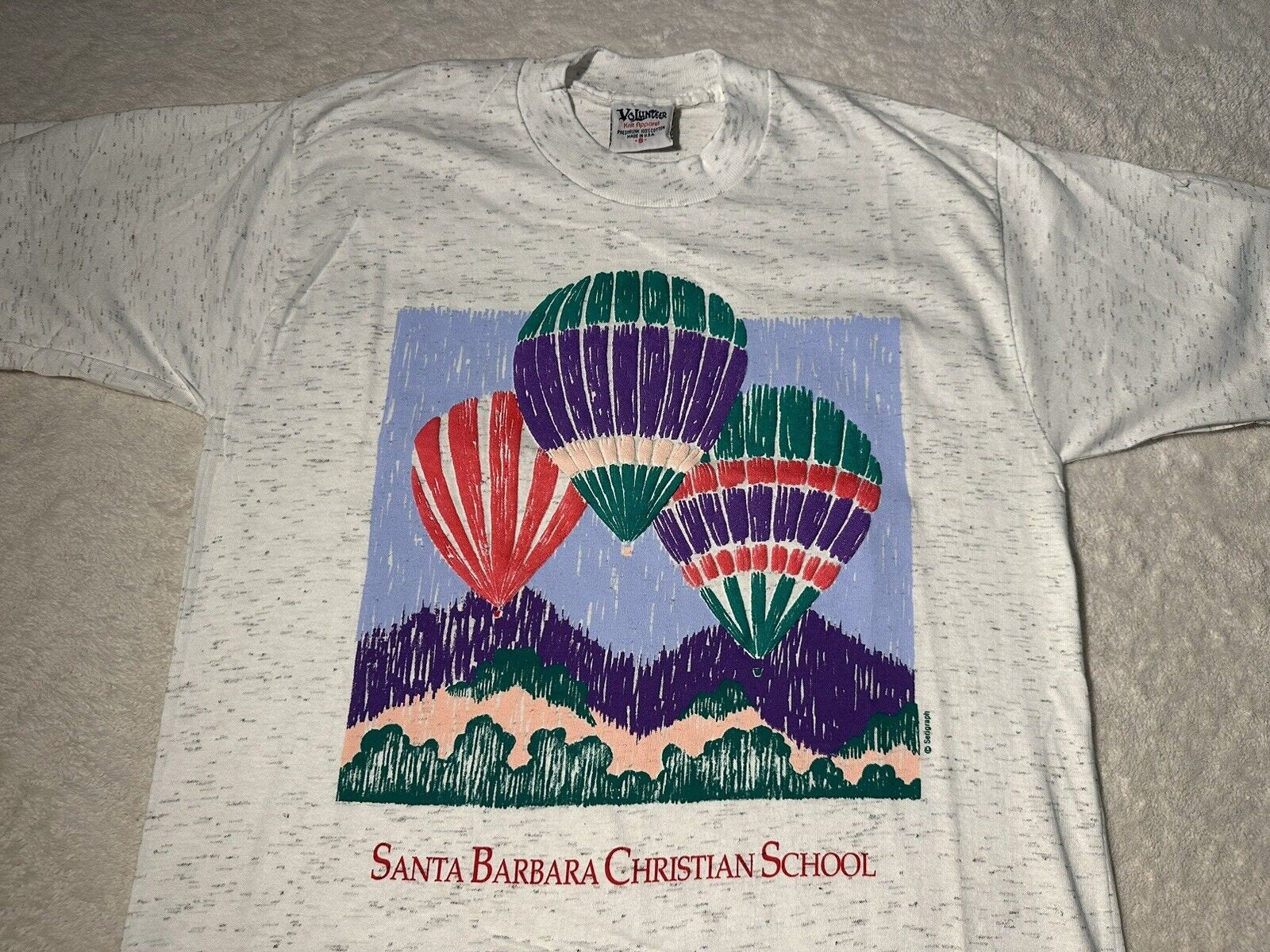 Vintage 90s 1990s Santa Barbara California Christian School Hot Air Balloon T Shirt S NEW Graphic Tee – Bold Style · Perfect For Daily Wear