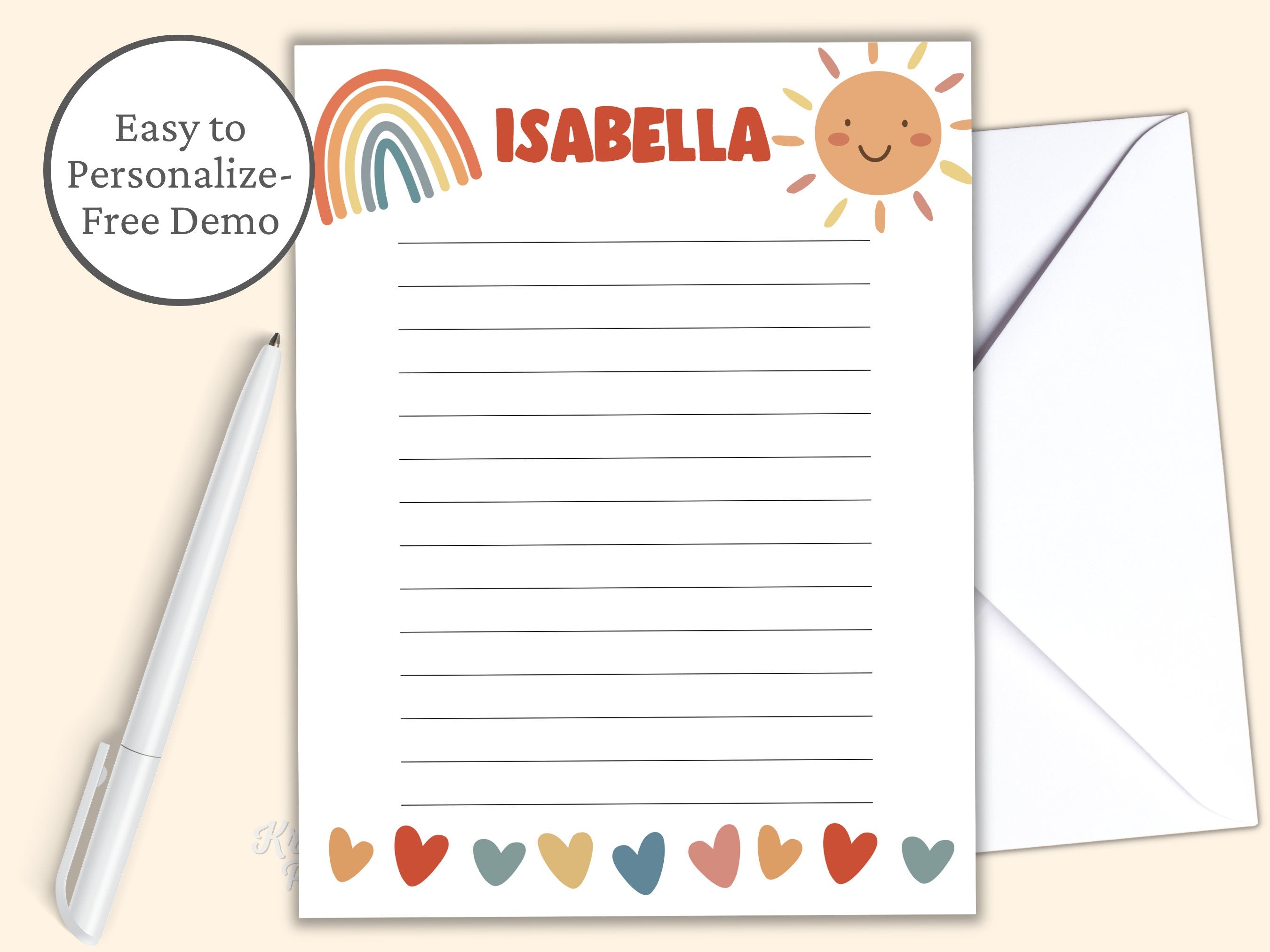 Personalized Rainbow Stationery Boho Stationery Printable Stationery for Girls Cute Stationery Paper Penpal Kids Writing Paper Digital Graphic Tee – Feel-Good Design · Perfect For Daily Wear