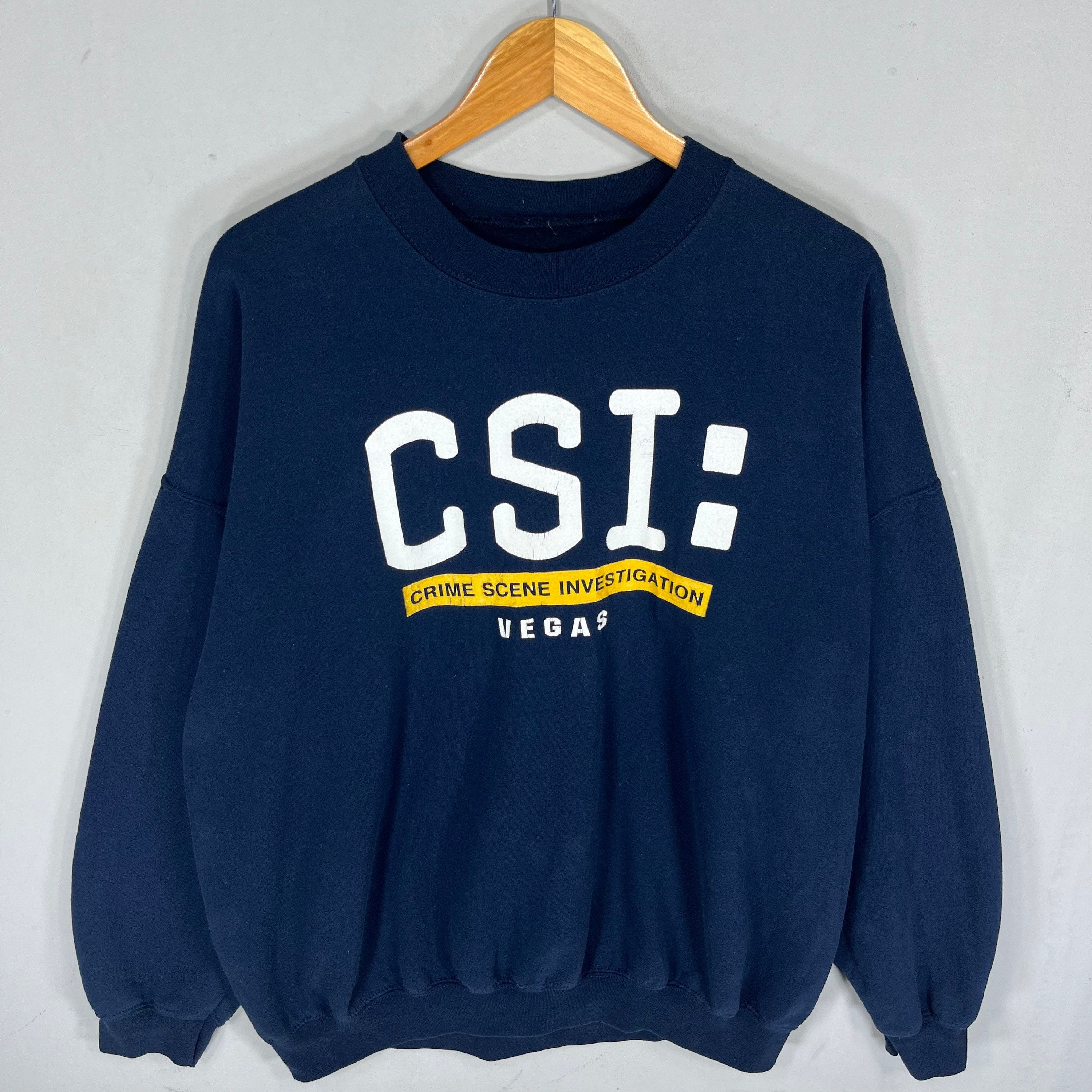 Vintage CSI Vegas Spellout Big Logo Printed Sweatshirt Crewneck Pullover Baggie Sweater CSI Colour Blue Navy Size NA Sweatshirt – Feel-Good Design · High-Quality Print