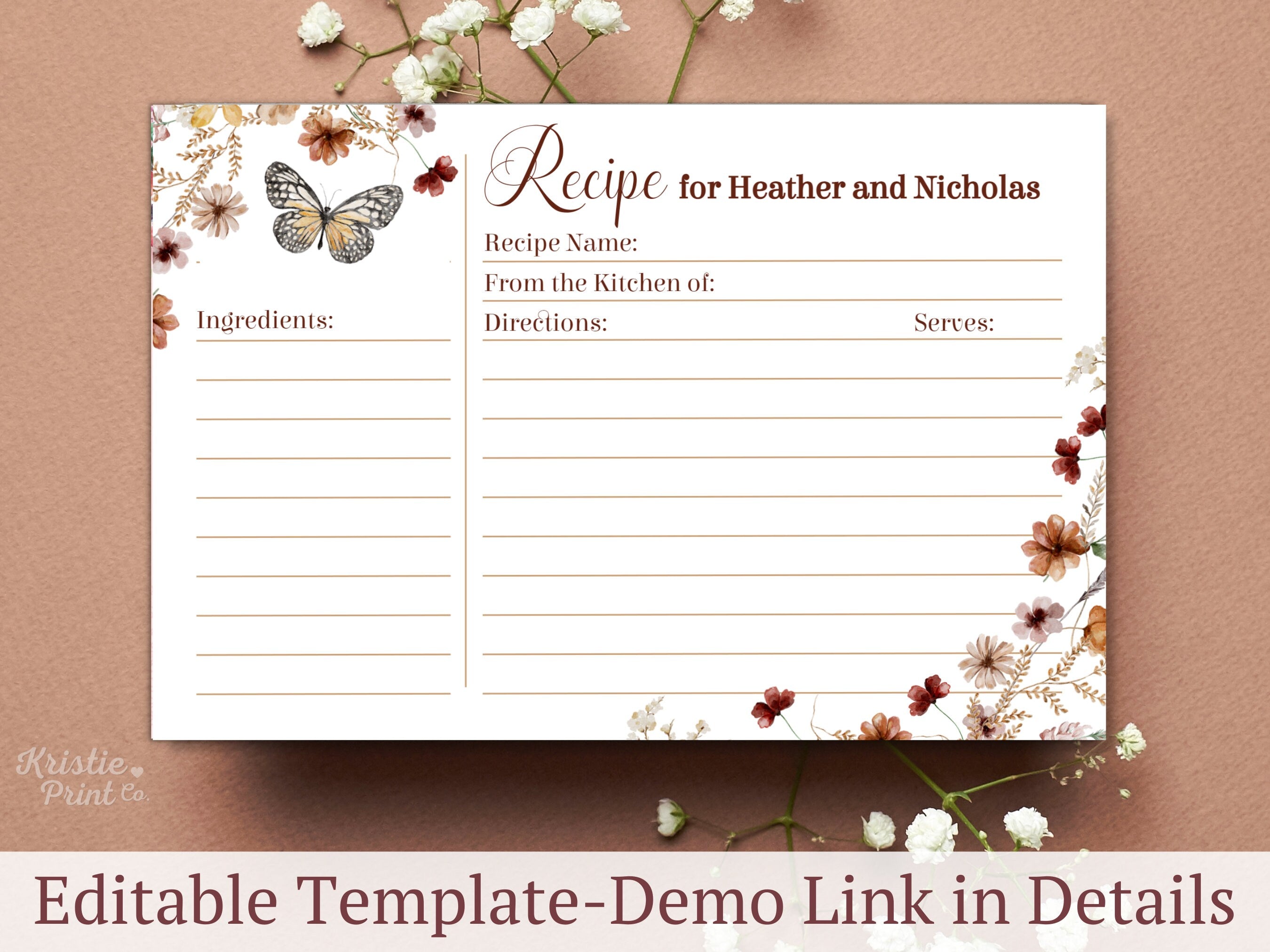 Bridal Shower Recipe Card Insert Boho Recipe Card Template Boho Bridal Shower Terracotta Shower Butterfly Fall Bridal Shower Digital Graphic Tee – Easygoing Wear · High-Quality Print