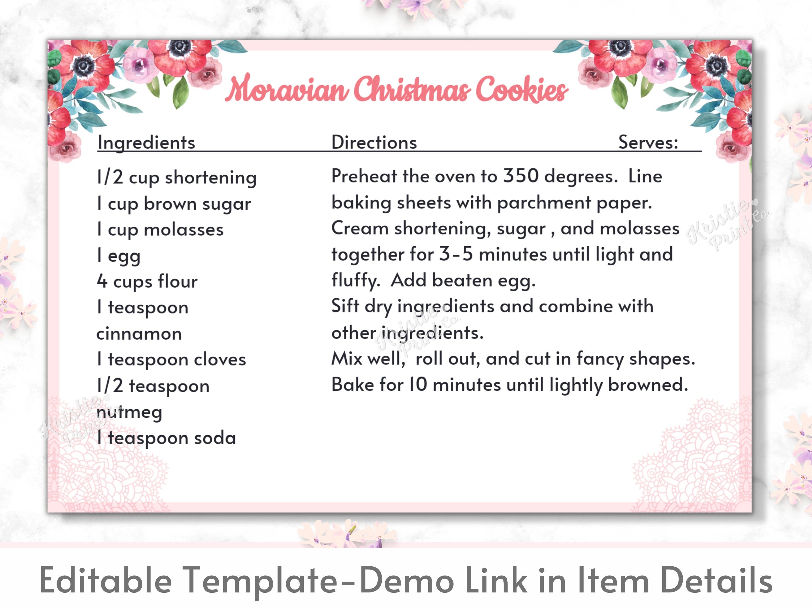 Editable Recipe Card Template Recipe Card Printable Personalized Recipe Cards Floral Recipe Card Cottagecore Cute Recipe Cards Digital Graphic Tee – Soft Feel · High-Quality Print