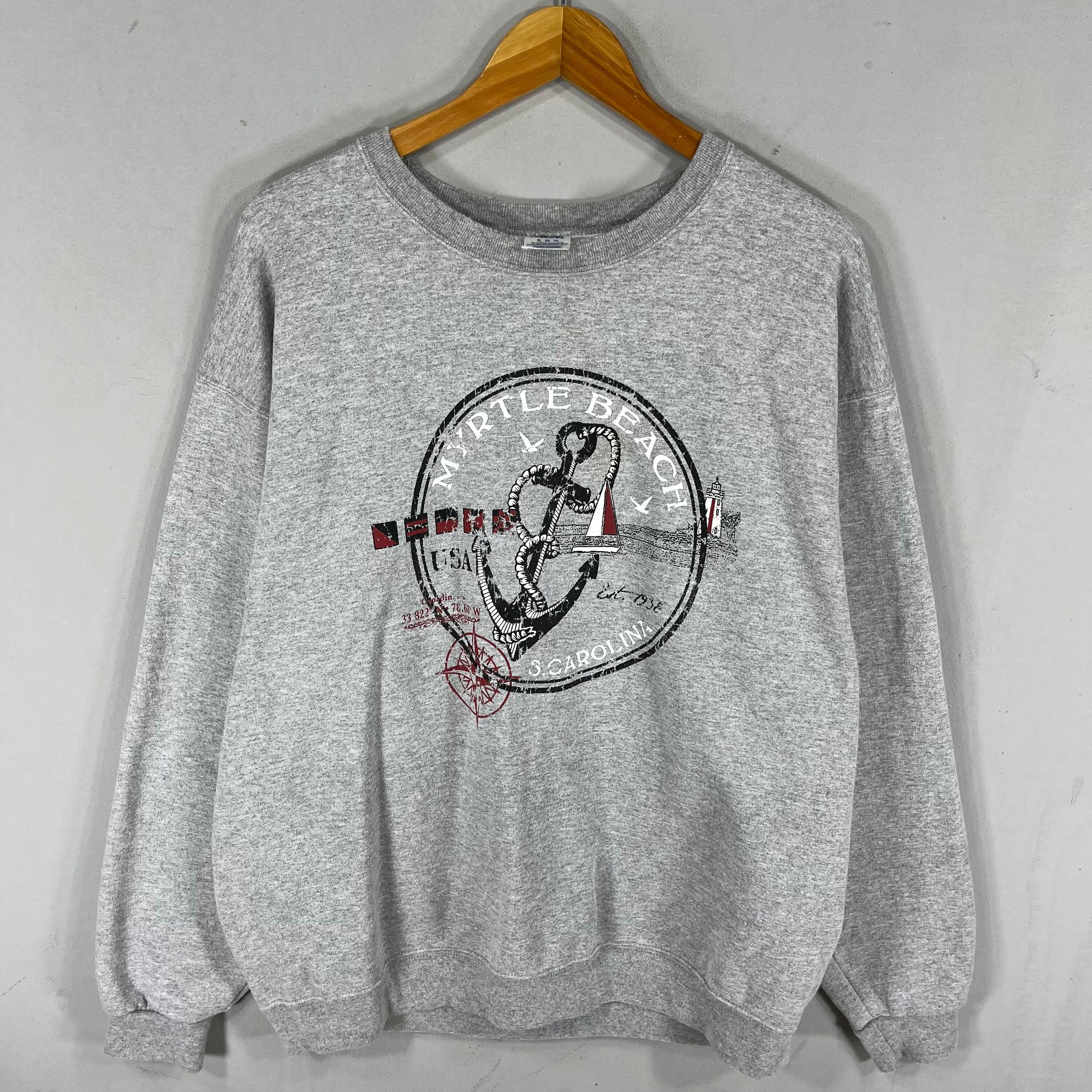 Vintage Jerzees Tag Myrtle Beach Spellout Big Logo Printed Sweatshirt Crewneck Pullover Sweater Colour Grey Size X large Sweatshirt – Bold Style · Trending Graphic Apparel