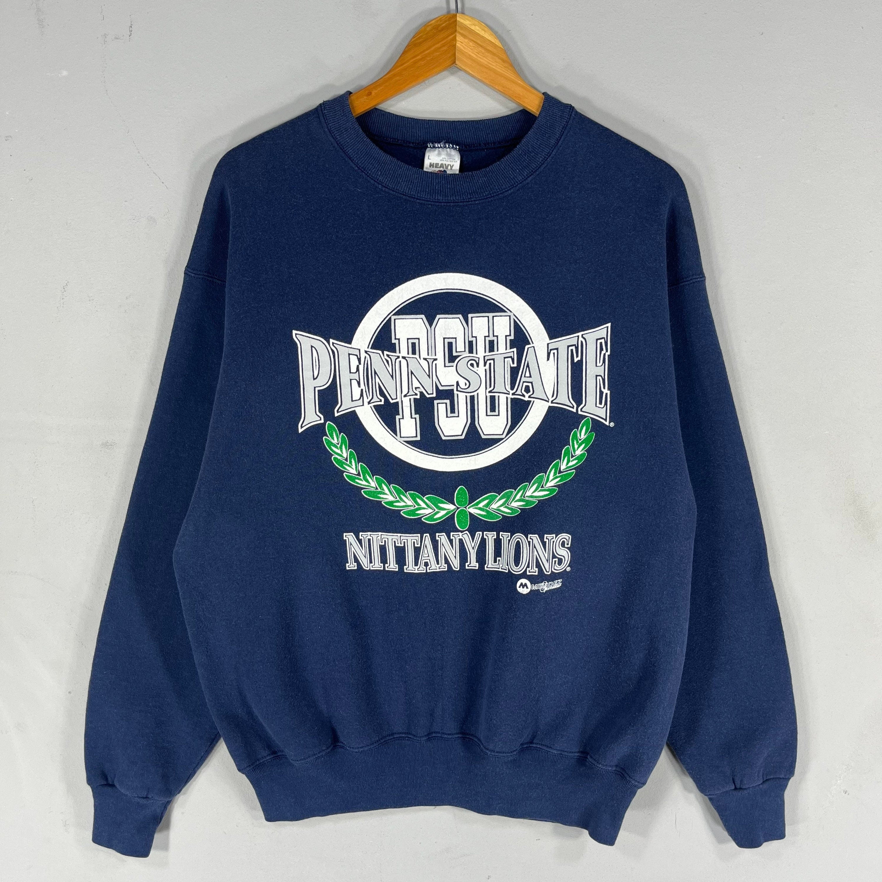 Vintage 90s Fruit Of Loom Tag Penn State University Printed Big Logo Sweatshirt Crewneck Pullover Nittany Lions Colour Navyblue Size Large Sweatshirt – Warm & Stylish · Trending Graphic Apparel