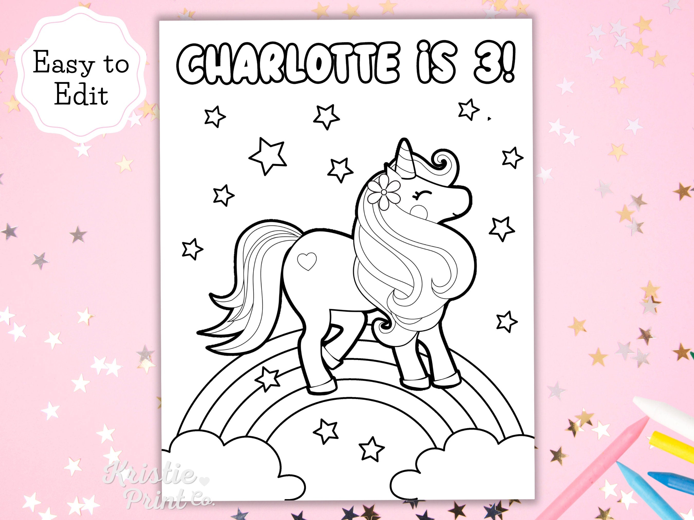 Editable Unicorn Coloring Page Birthday Coloring Sheet Unicorn Birthday Favors Kids Party Games Custom Coloring Pages for Kids Graphic Tee – Warm & Stylish · Great Gift For Fans