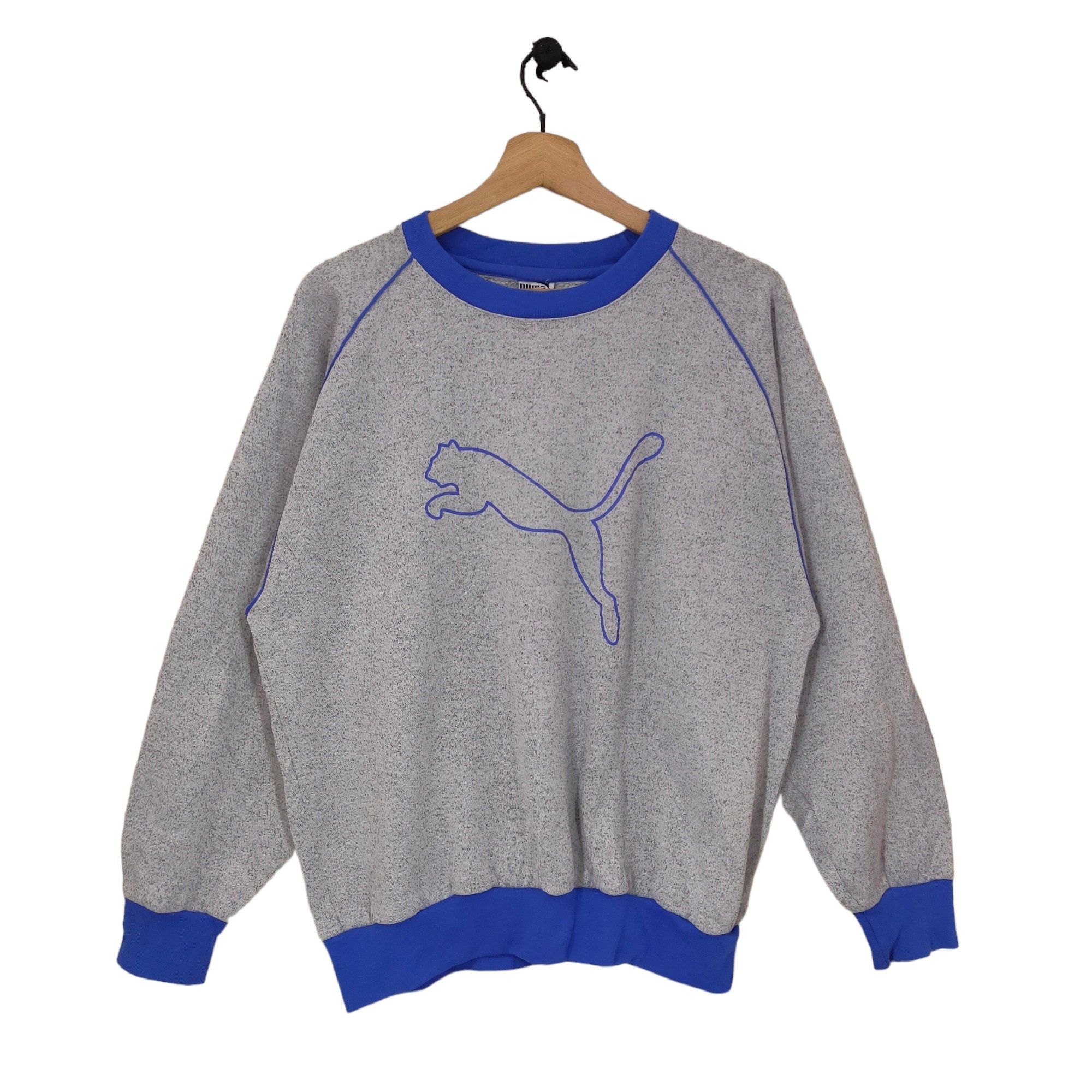 90s Puma Sweatshirt Large Vintage Puma Sweater Jumper Crewneck Gray Blue Size L Sweatshirt – Soft Feel · Must-Have Style