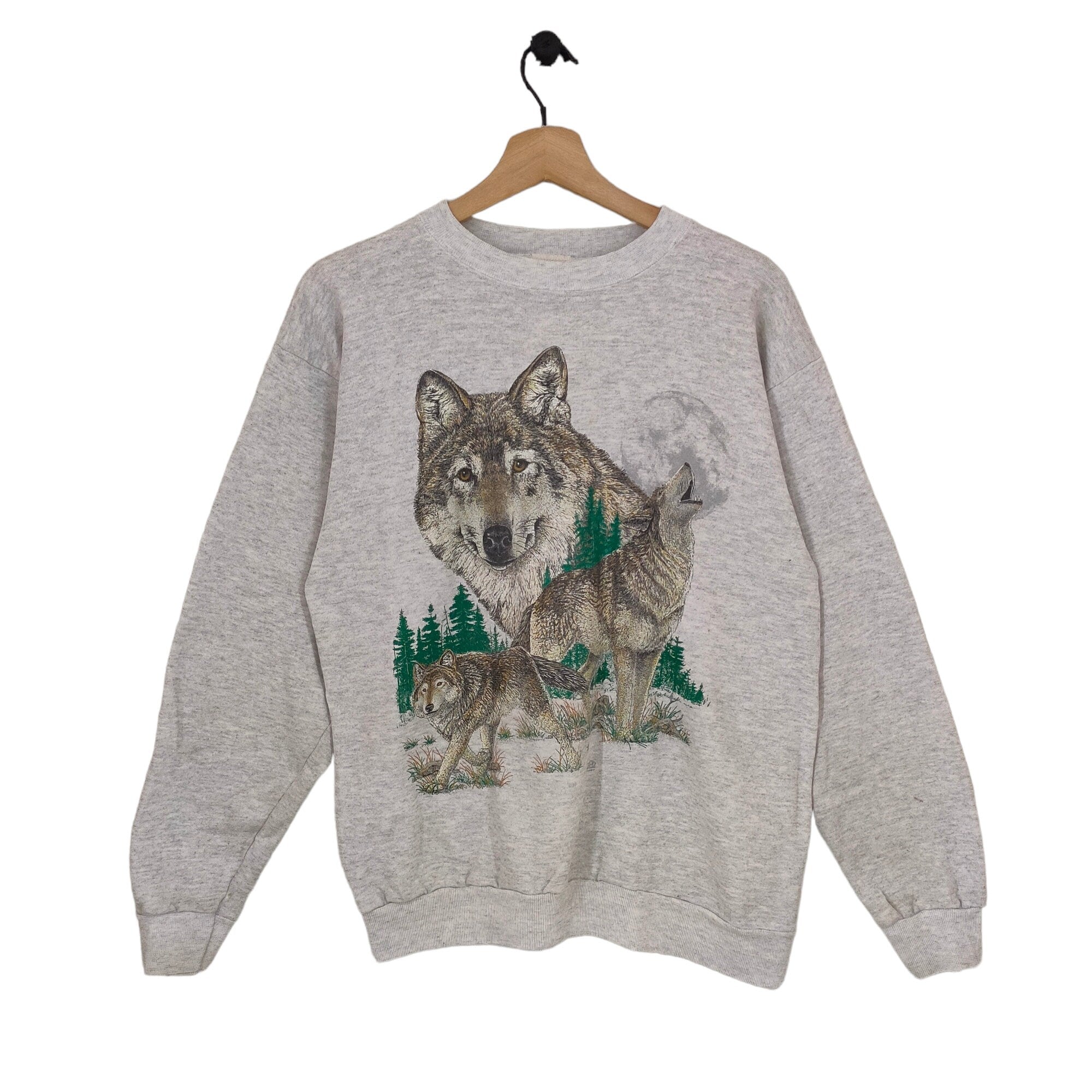 90s Distressed Animal Graphic Crewneck Sweatshirt Medium Vintage Wolf Sweater Jumper Pullover Size M Sweatshirt – Soft Feel · Perfect For Daily Wear