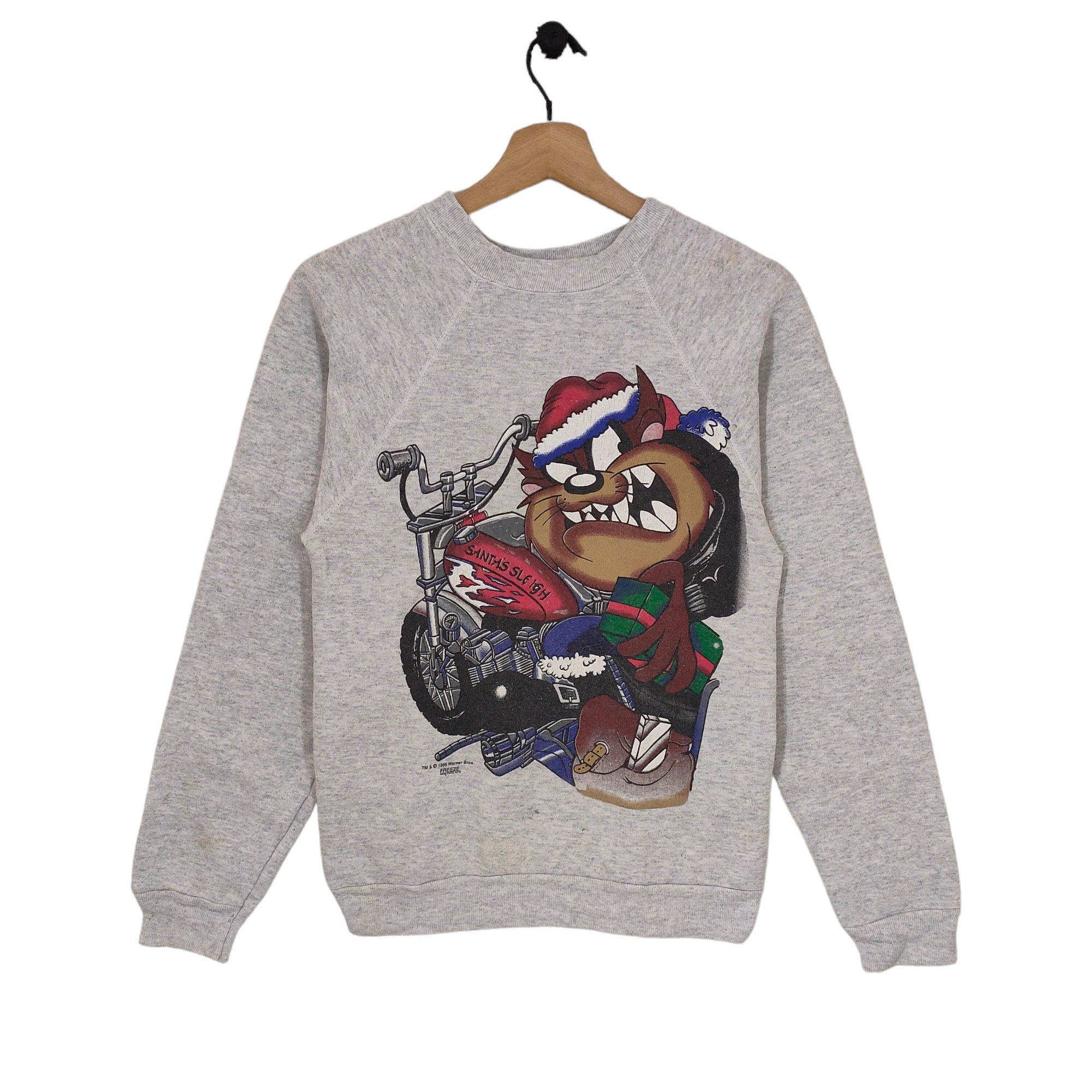 90s Christmas Looney Tunes Raglan Sweatshirt Vintage Tultex 1995 Warner Bros Taz mania Sweater Jumper Crewneck Sweatshirt – Premium Graphic · Top Pick For Any Outfit