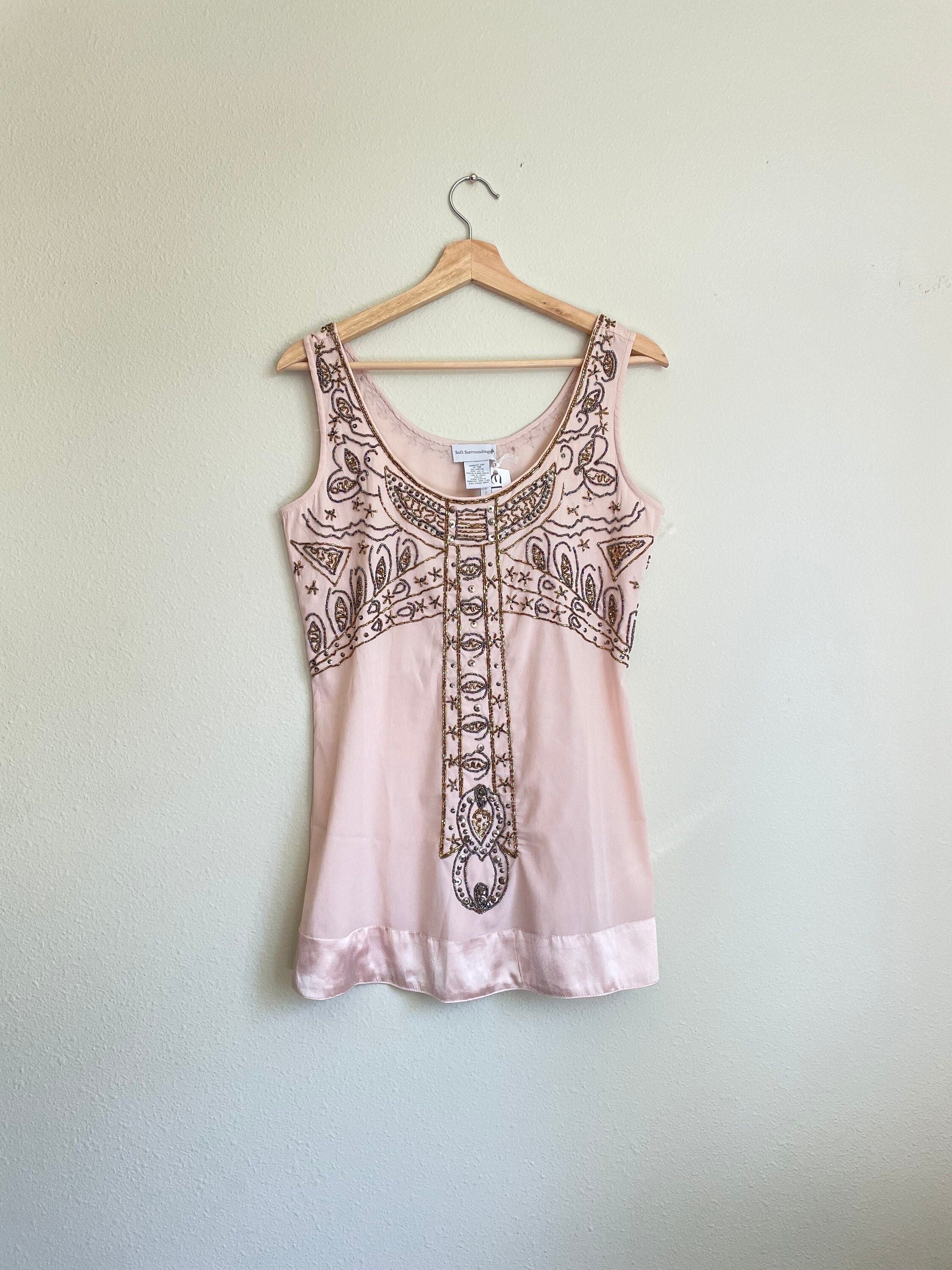 Pastel Pink Beaded Tank Top Blus Tunic Mermaid Fairy Vibes Small S Tank Top – Everyday Comfort · Must-Have Style