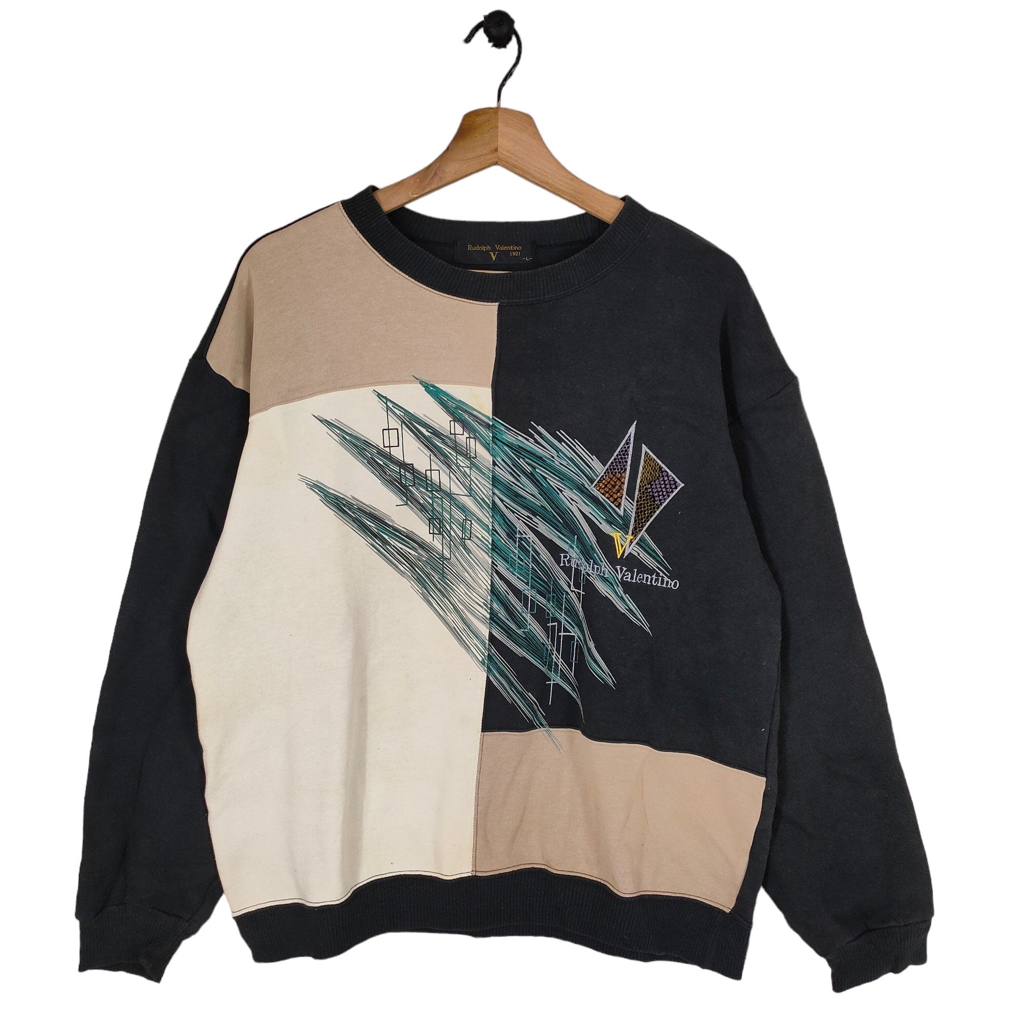 90s Rudolph Valentino Sweatshirt Large Vintage Colorblock Rudolph Valentino Sport Club Pullover Crewneck Size L Sweatshirt – Fan Favorite · Great Gift For Fans