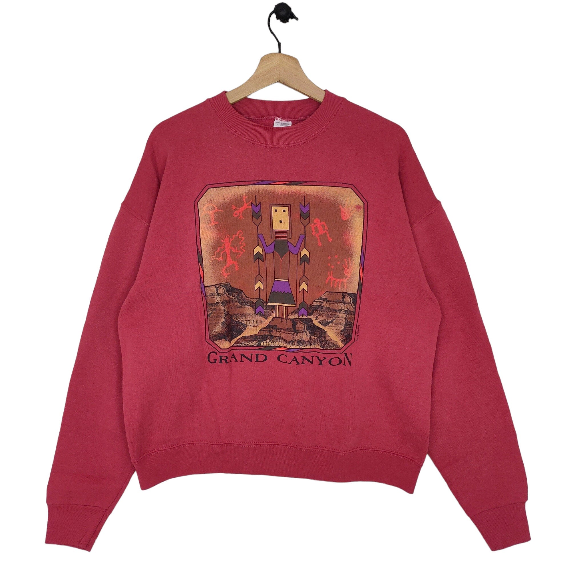 90s Grand Canyon Aztec Short Length Crewneck Sweatshirt Large Vintage Fruit of the Loom Sweater Jumper Size L Sweatshirt – Aesthetic Look · Perfect For Daily Wear