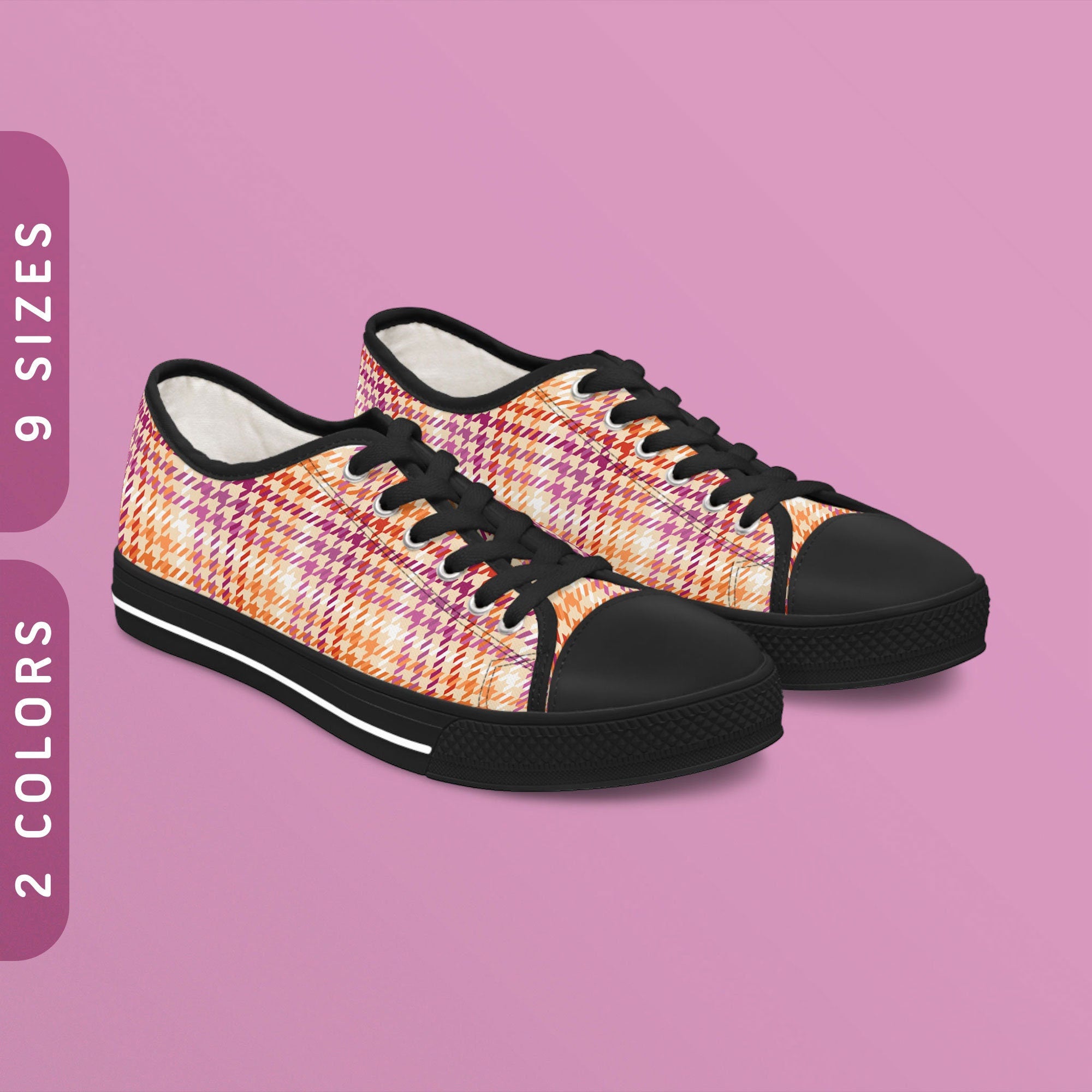 Lesbian Flag Houndstooth Pattern Sneakers Low Top Women39s Sneakers Black White Sole Lesbian Pride Colors Shoes LGBT Pride Wear Graphic Tee – Cozy Vibes · High-Quality Print