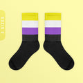 Nonbinary Flag Color Socks Black Foot Sublimated Socks Nonbinary Pride Socks I Identify As Non Binary Nonbinary Pride Ally Wear Graphic Tee – Everyday Comfort · Must-Have Style