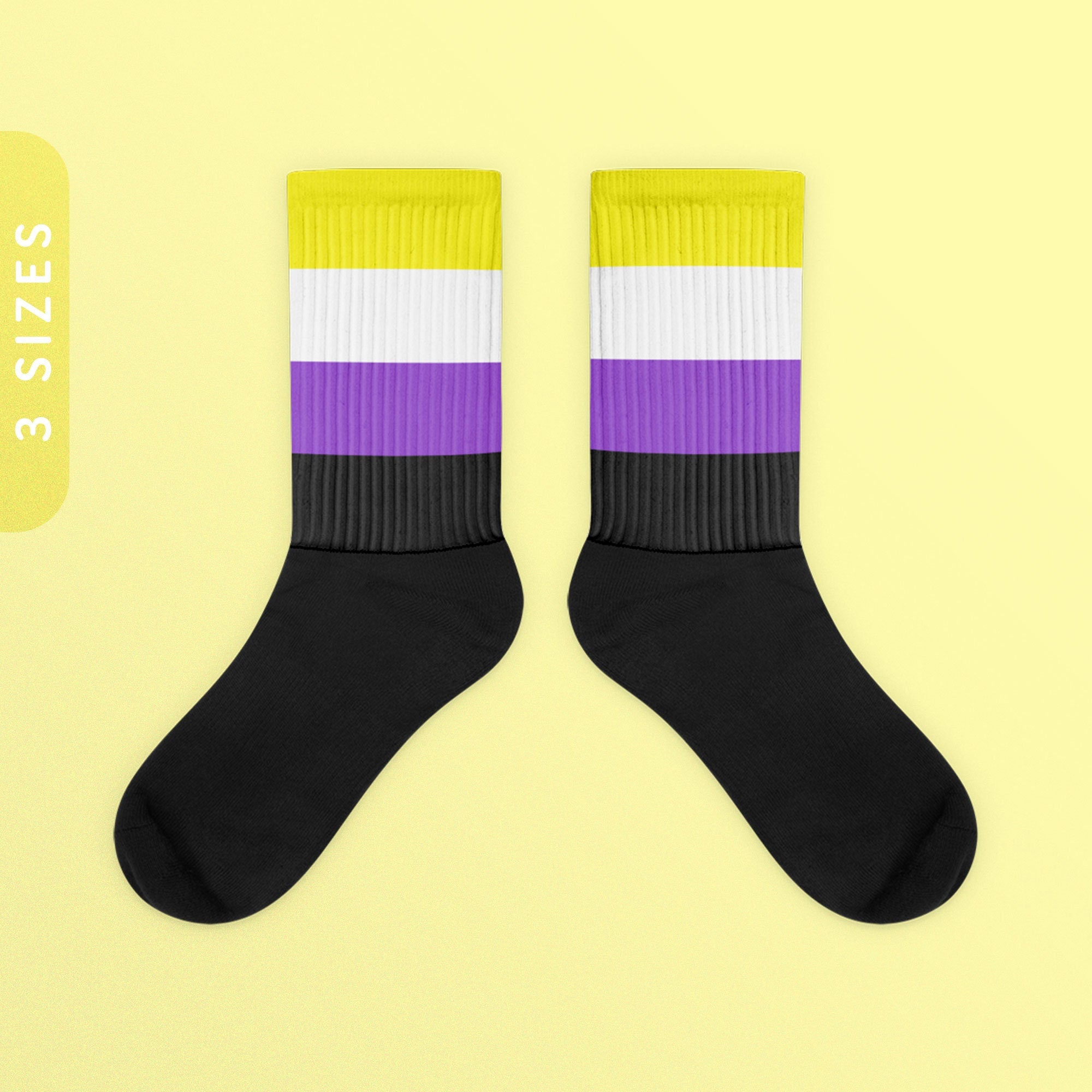 Nonbinary Flag Color Socks Black Foot Sublimated Socks Nonbinary Pride Socks I Identify As Non Binary Nonbinary Pride Ally Wear Graphic Tee – Everyday Comfort · Must-Have Style