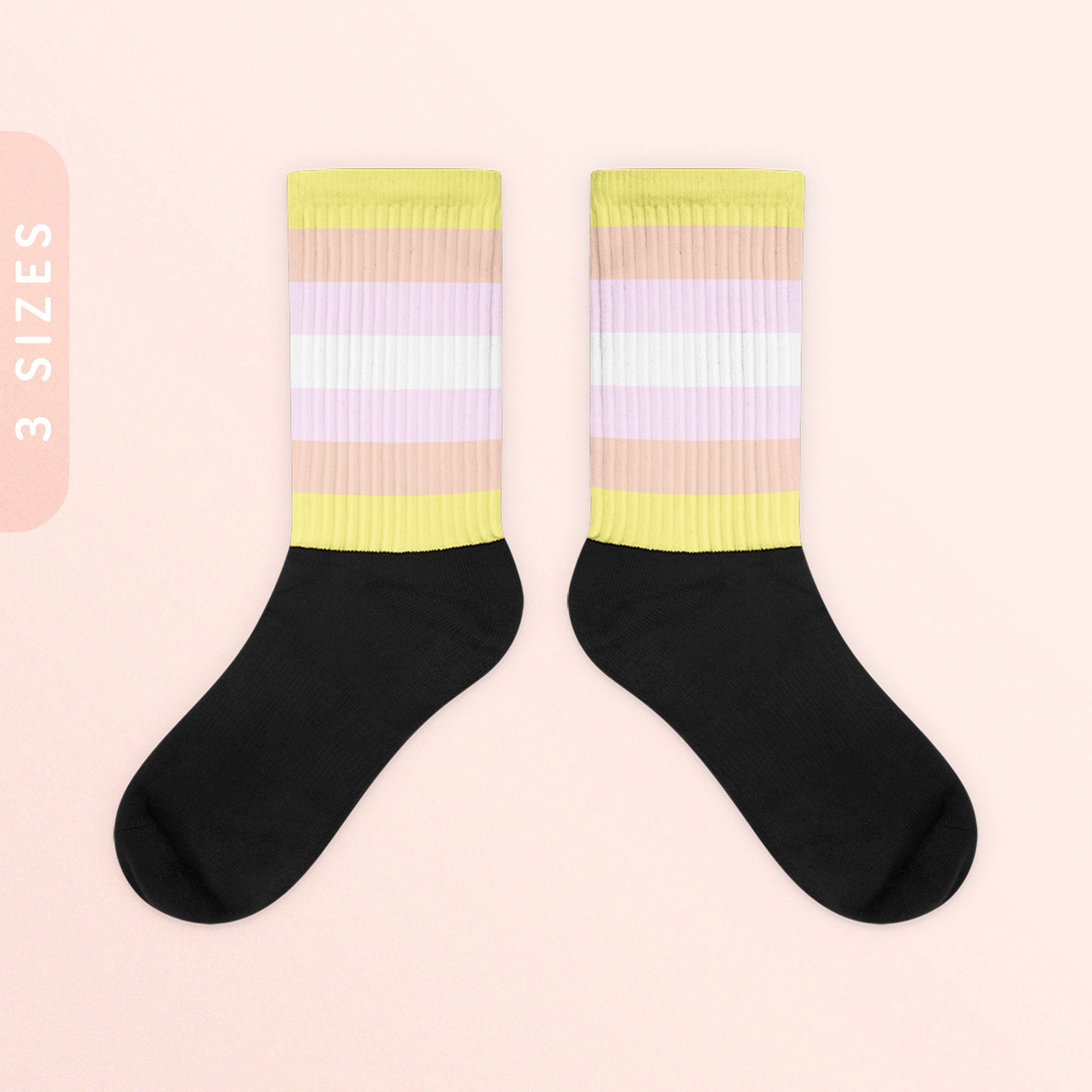 Pangender Flag Color Socks Black Foot Sublimated Socks Pangender Pride Socks LGBTQIA Polygender Gift Genderqueer Pan Pride Ally Wear Graphic Tee – Easygoing Wear · Perfect For Daily Wear