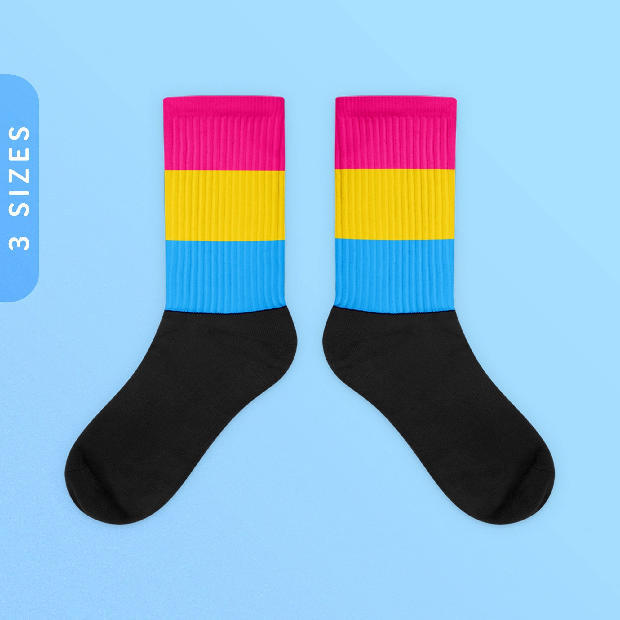 Pansexual Flag Color Socks Black Foot Sublimated Socks Panromantic Pride Socks LGBTQ Pansexual Gifts Pansexual Pride Ally Wear Graphic Tee – Fan Favorite · High-Quality Print