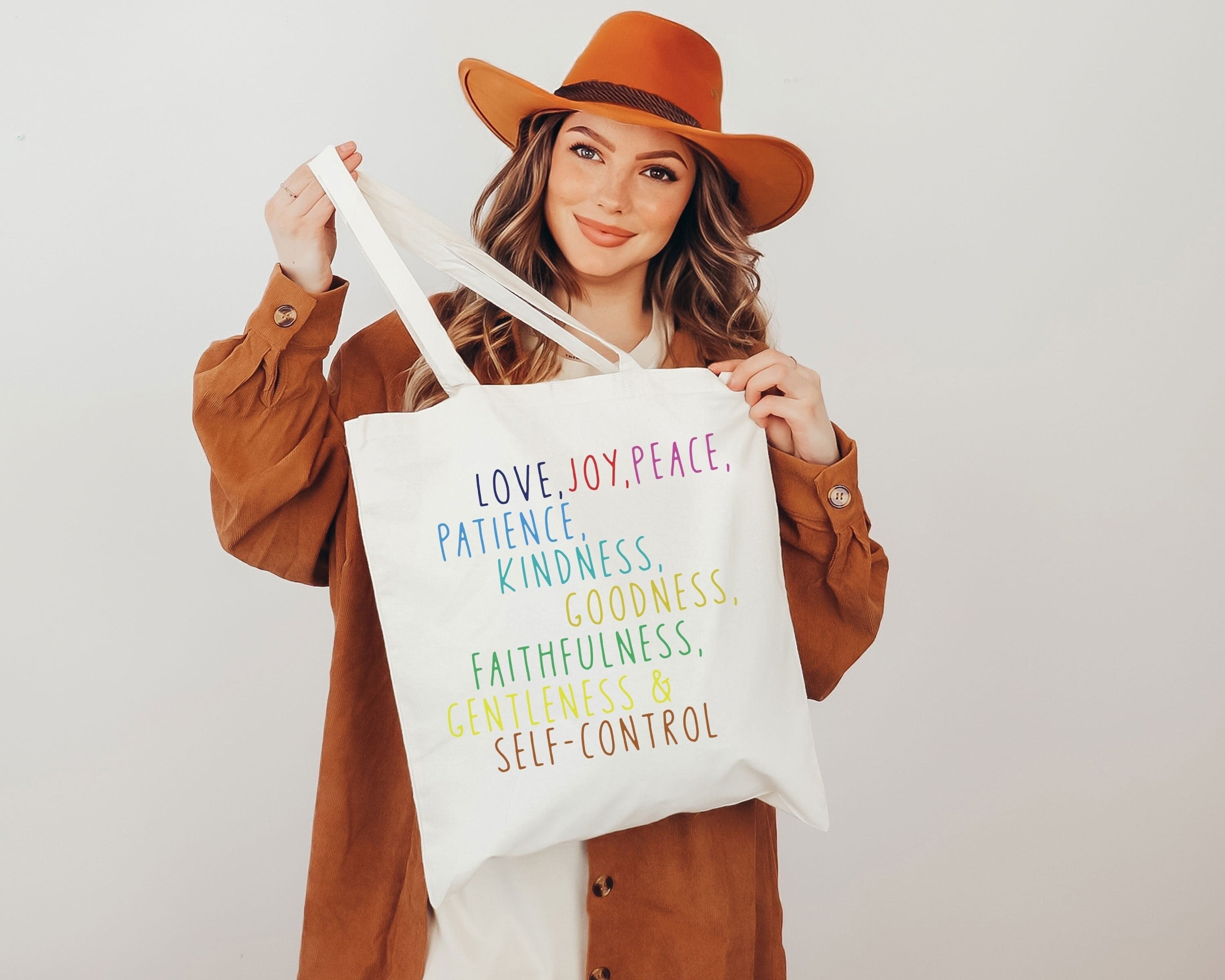Love Joy Peace Tote Bag For Counselors Spiritual Shoulder Bag Kind Words Canvas Bag Kindness Tote Bag Goodness Bag Faithfulness Bag Tote Bag – Bold Style · High-Quality Print