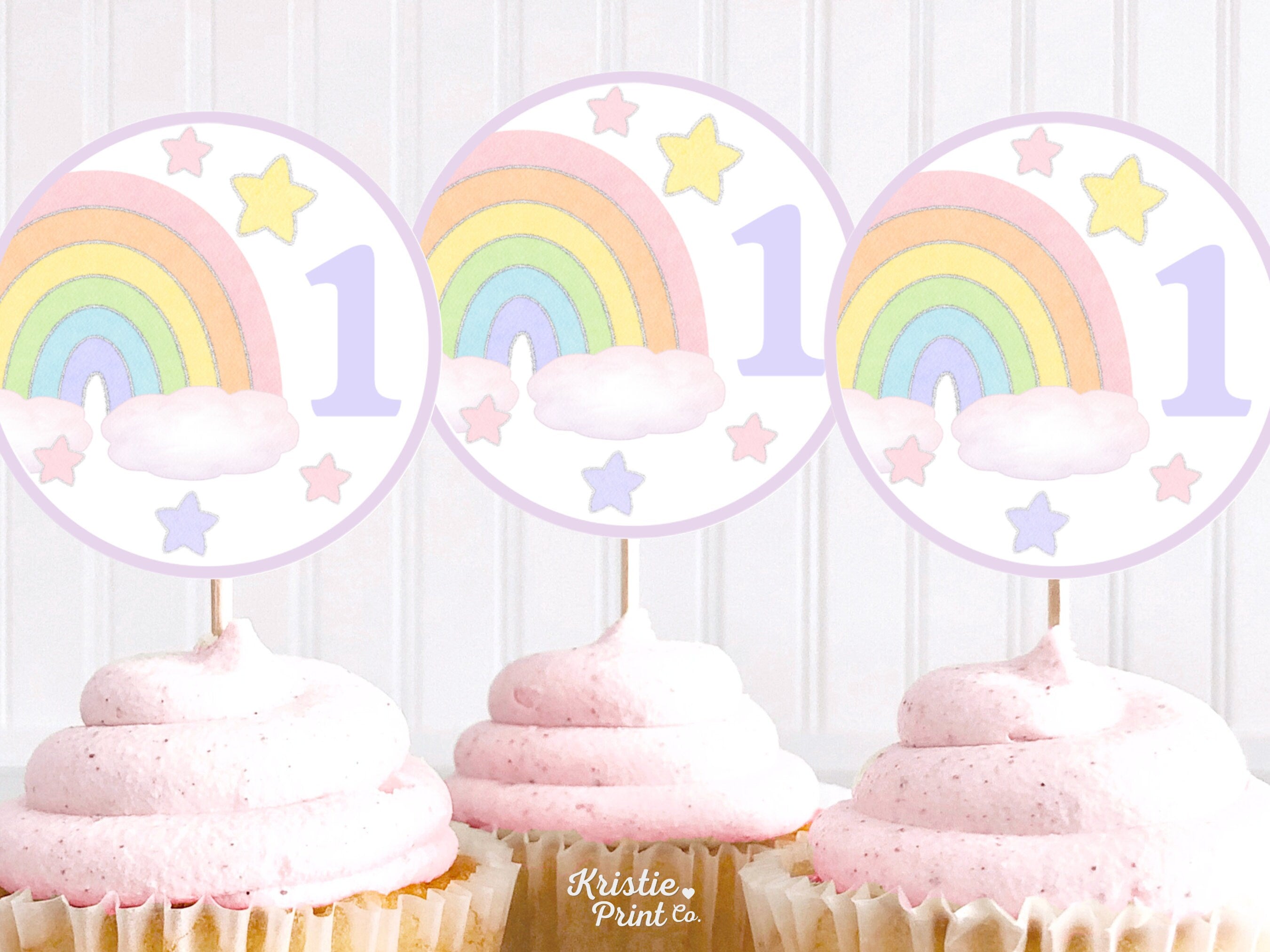 Rainbow Cupcake Toppers Printable Birthday Party Decoration First Birthday Cupcake Topper Cute Printable Pastel Party Decor Girl RAINB1 Graphic Tee – Bold Style · Perfect For Daily Wear