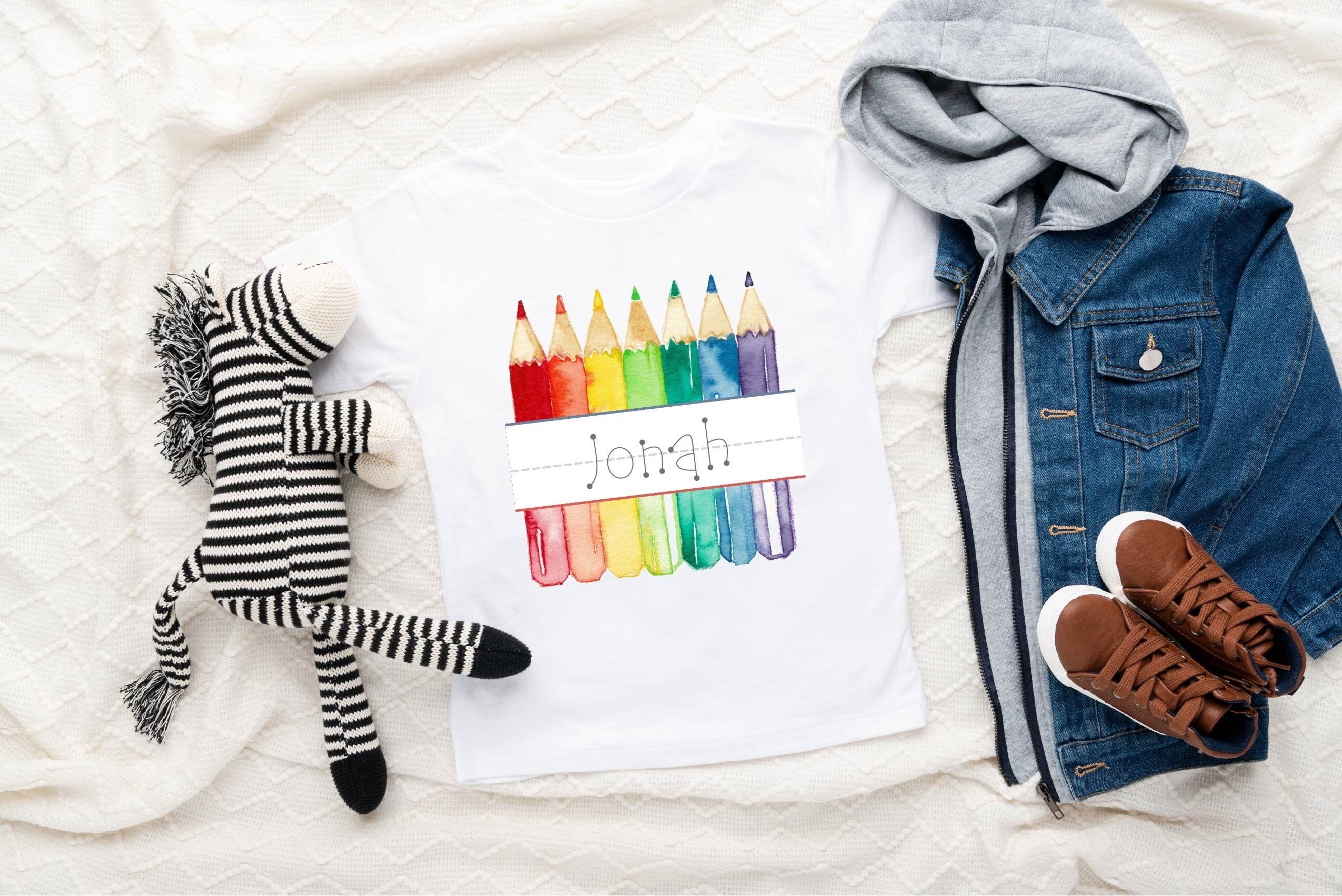 Personalized Name Boy Shirt Custom Boy Shirt Gift for Birthday Toddler Name Shirt Personalized Back to School Shirt Custom Crayon Name Graphic Tee – Fan Favorite · High-Quality Print
