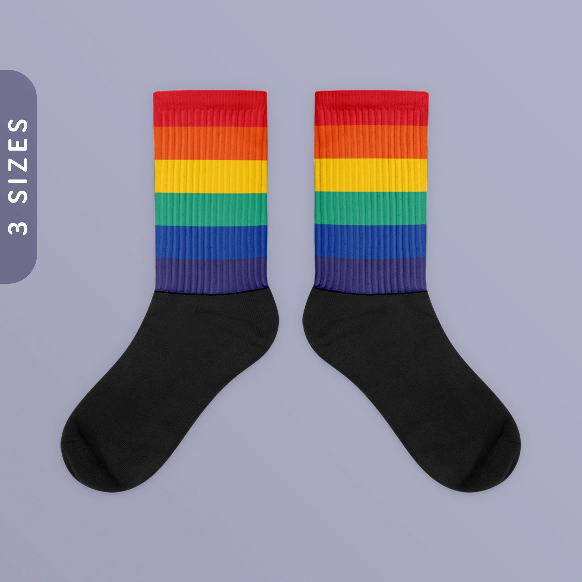 Rainbow Socks Black Foot Sublimated Socks LGBTQ Pride Socks Gay Pride Socks Ally Pride Socks Pride Month Socks Pride March Socks Graphic Tee – Aesthetic Look · Perfect For Daily Wear