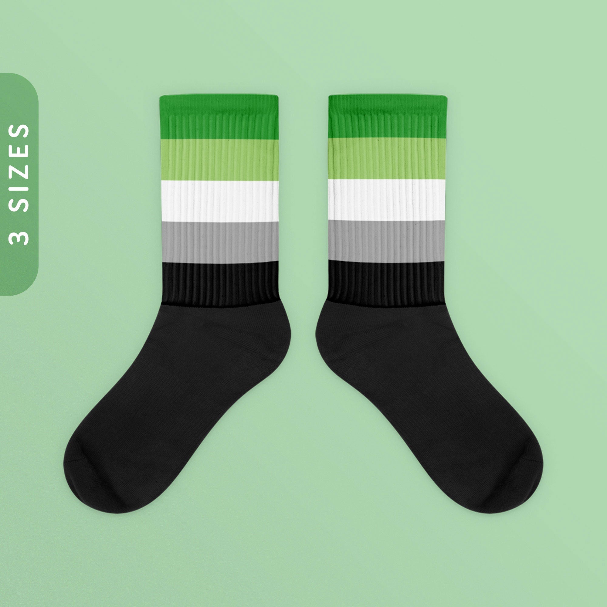Aromantic Flag Color Socks Black Foot Sublimated Socks Aromantic Pride Socks LGBTQIA Asexual Aro Ace Pride Aroace Pride Ally Wear Graphic Tee – Warm & Stylish · Great Gift For Fans