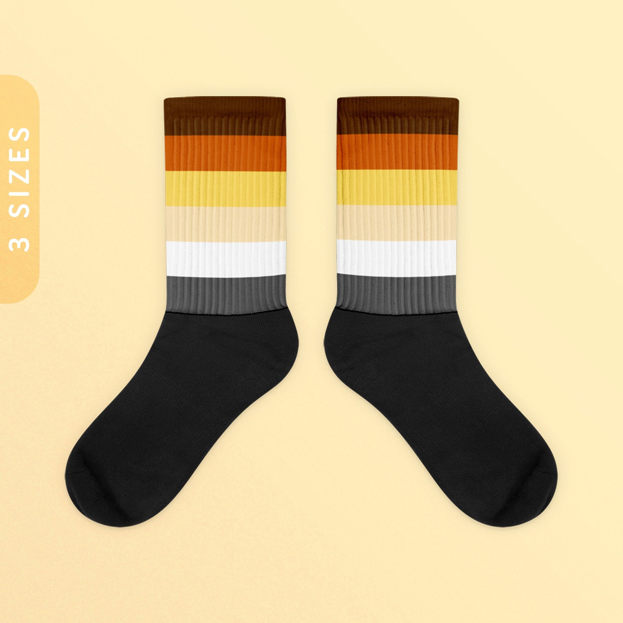 Bear Flag Color Socks Black Foot Sublimated Socks Bear Brotherhood Flag Socks MLMGay Bear Pride Gifts LGBTQ Ally Pride Wear Graphic Tee – Aesthetic Look · Great Gift For Fans