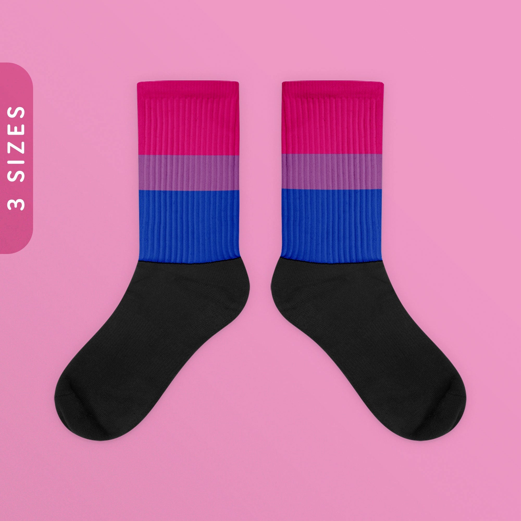 Bisexual Flag Color Socks Black Foot Sublimated Socks Bisexual Pride Socks LGBTQ Bi Pride Flag Bisexual Biromantic Pride Ally Wear Graphic Tee – Soft Feel · Top Pick For Any Outfit