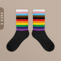 Progressive Flag Color Socks Black Foot Sublimated Socks Progress Pride Flag Socks LGBTQI Rainbow Gift LGBTQ Ally Pride Wear Graphic Tee – Easygoing Wear · Must-Have Style