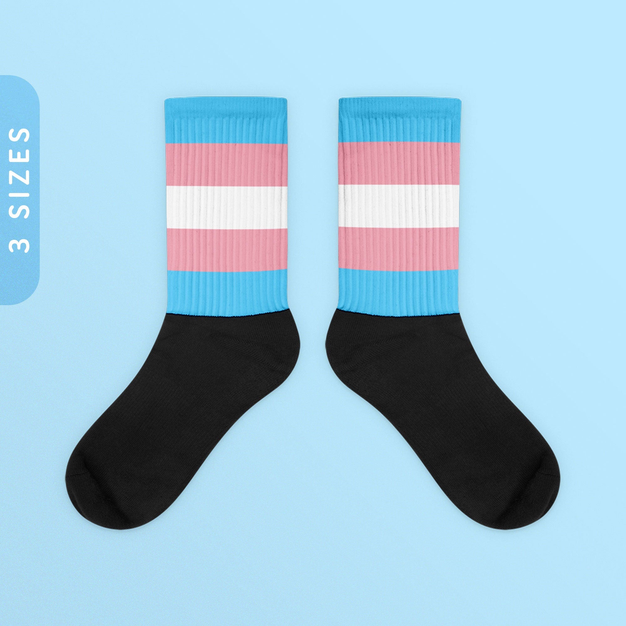 Transgender Flag Color Socks Black Foot Sublimated Socks LGBTQ Trans Pride Socks Pride Month Socks Ally Pro Trans Pride Clothing Graphic Tee – Warm & Stylish · High-Quality Print