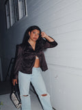 Dark Brown Satin Silky Long Sleeve Button Down Vintage 90s 00s Size M Graphic Tee – Cozy Vibes · High-Quality Print