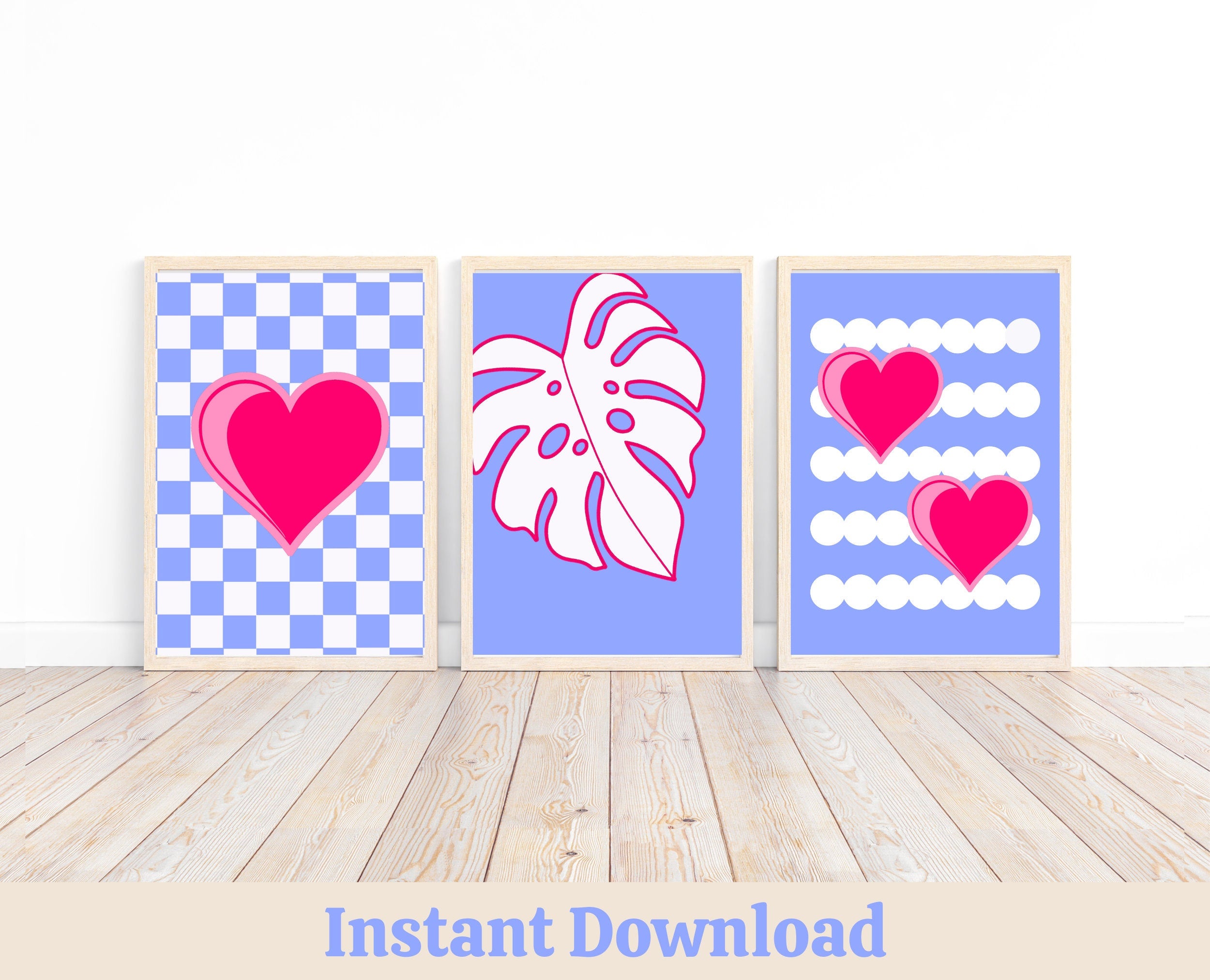 Preppy Heart Wall Art Trendy Poster Prints Purple Wall Art Set of 3 Lilac Print Set Lavendar Bedroom Decor Aesthetic Pink Teen Preteen Room Graphic Tee – Everyday Comfort · Top Pick For Any Outfit