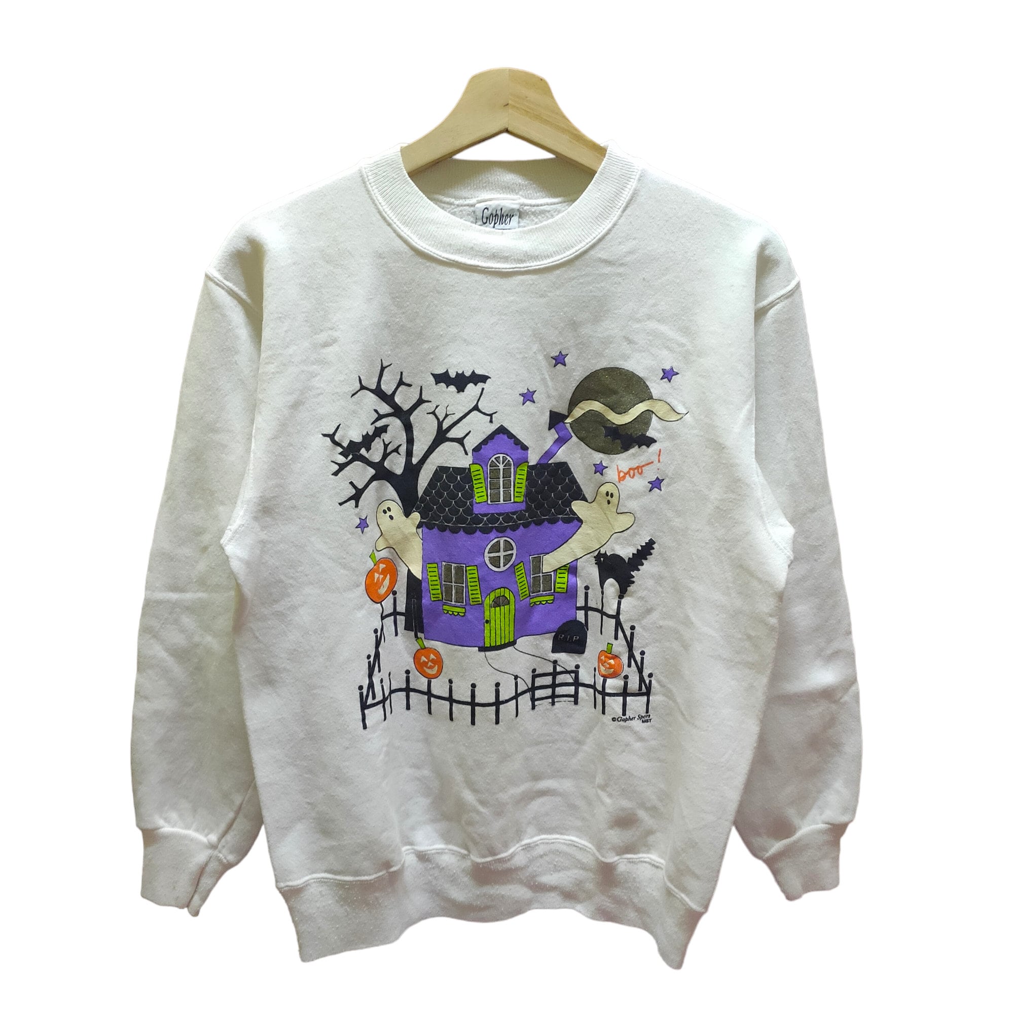 90s Halloween Sweatshirt Medium Vintage Gopher Sport Sweater Jumper Crewneck White Size M Sweatshirt – Bold Style · Great Gift For Fans
