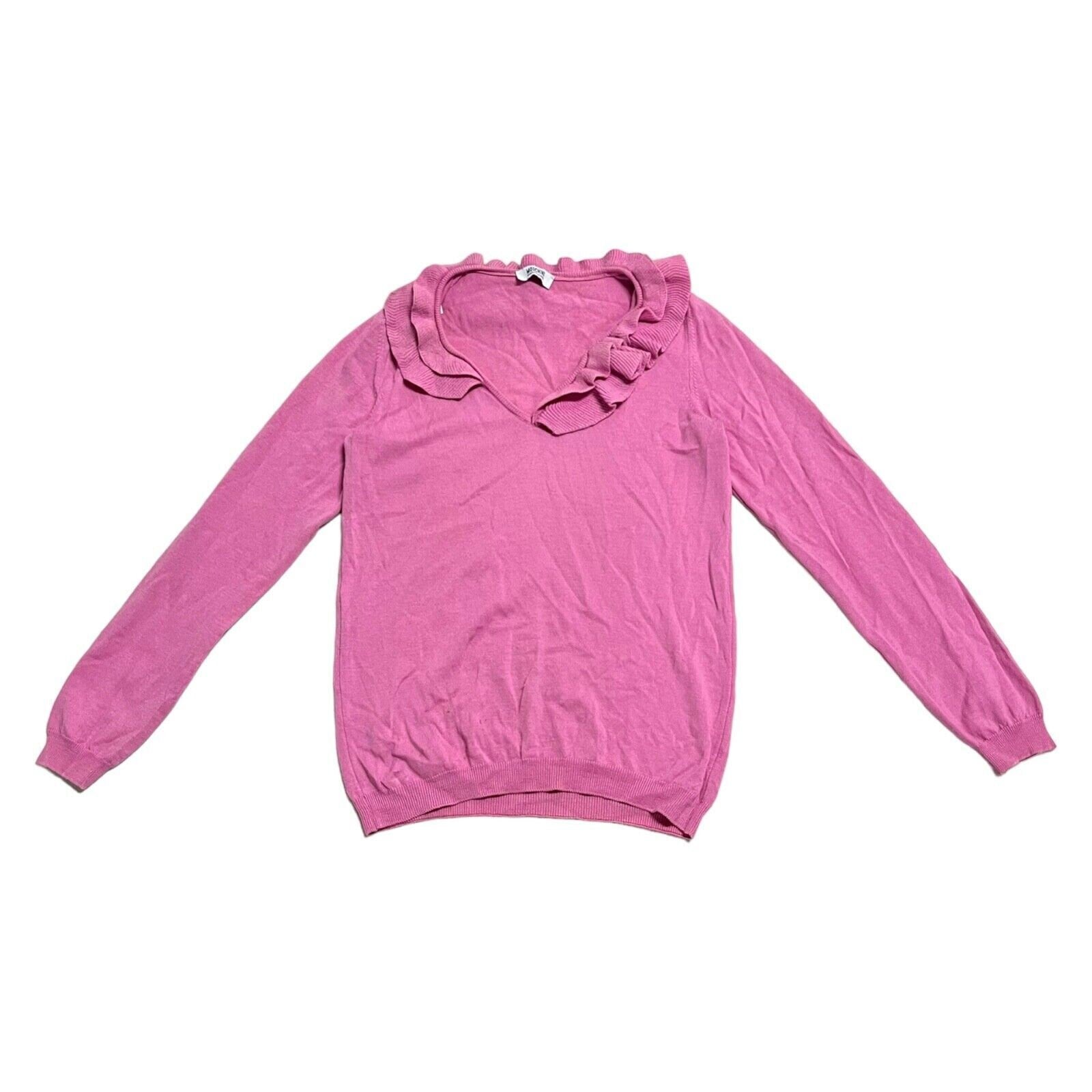 Moschino Women39s Frilly V Neck Wool Knit Jumper Vintage High End Designer Pink Graphic Tee – Easygoing Wear · Great Gift For Fans