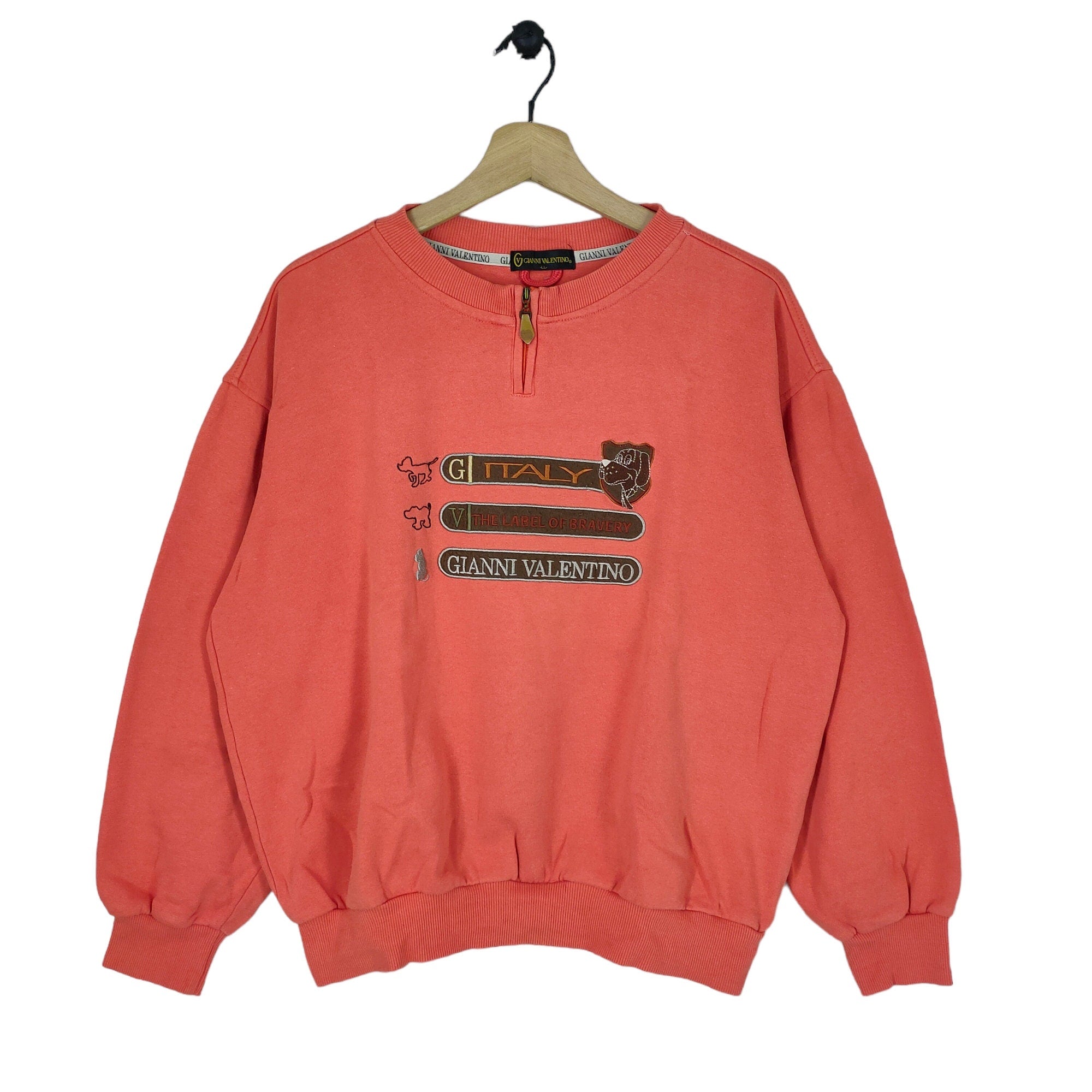 90s Gianni Valentino Quarter Zip Sweatshirt Large Vintage Gianni Valentino Embroidery Sweater Pullover Crewneck Orange Size L Sweatshirt – Bold Style · Trending Graphic Apparel