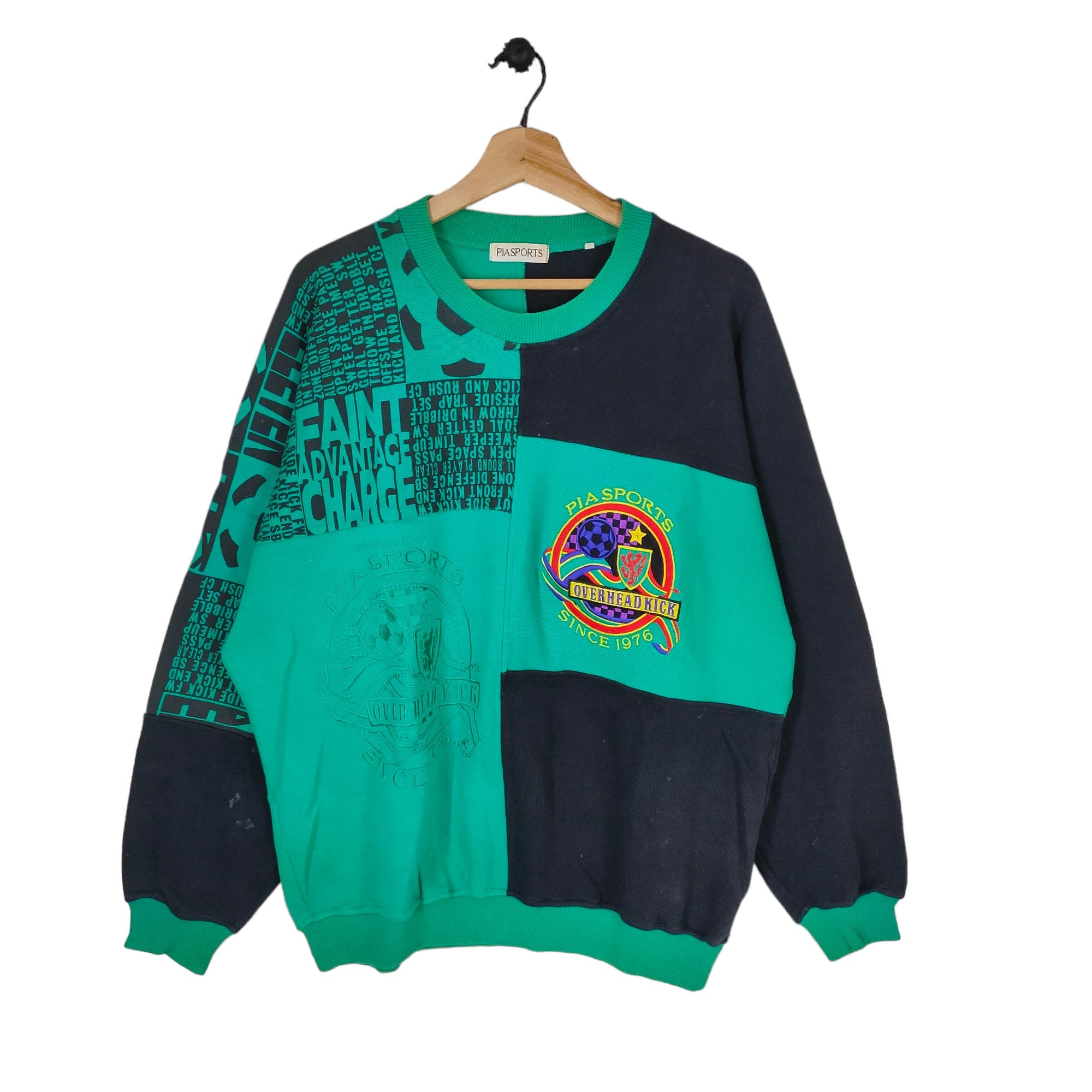 90s Embroidery Colorblock Sweatshirt Vintage Pia Sports Sweater Jumper Crewneck Green Black Size L IV Sweatshirt – Soft Feel · Perfect For Daily Wear