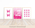 Preppy Heart Wall Art Trendy Poster Prints Hot Pink Wall Art Set of 3 Prints Pink Bedroom Decor Aesthetic Pink Teen Preteen Room Butterfly Graphic Tee – Premium Graphic · Great Gift For Fans