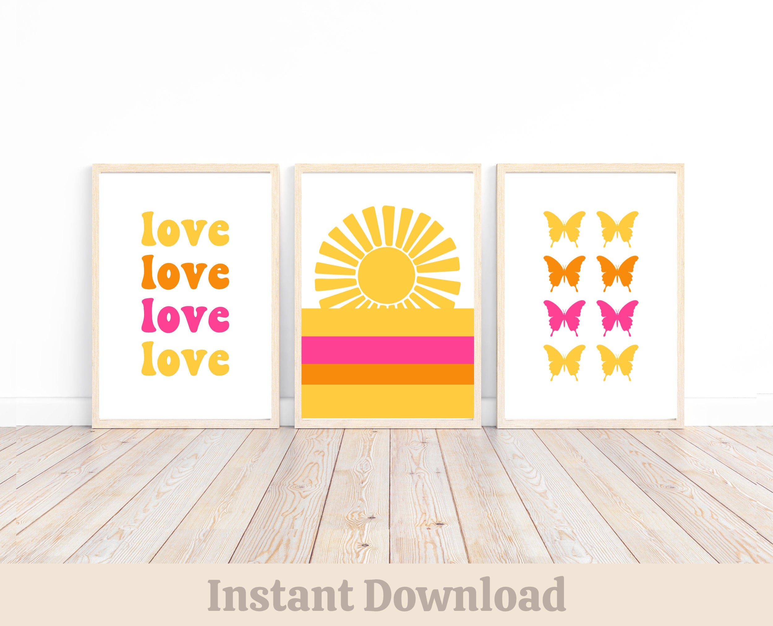 Retro Sun Wall art Preppy Wall Art Trendy Poster Prints Yellow Wall Art Set of 3 Prints 6039s Bedroom Decor Girls Room Teen Preteen Room Graphic Tee – Fan Favorite · Great Gift For Fans