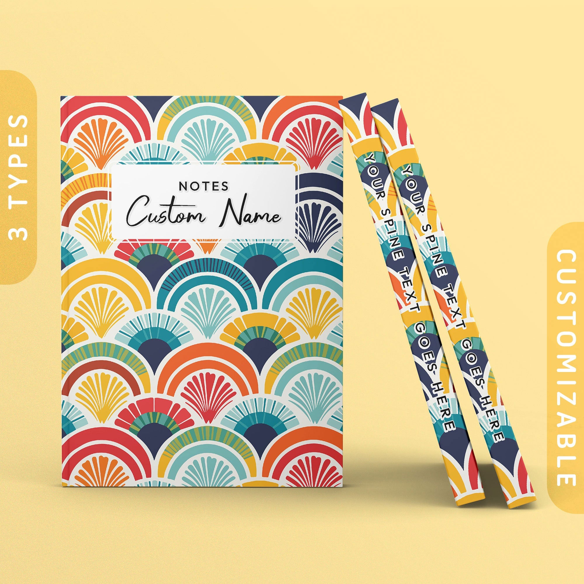 Personalized Rainbow Scallop Shell Pattern Journal Customizable Hardcover Notebook Custom Name Text Minimalist Modern Recipe Book Graphic Tee – Feel-Good Design · Trending Graphic Apparel
