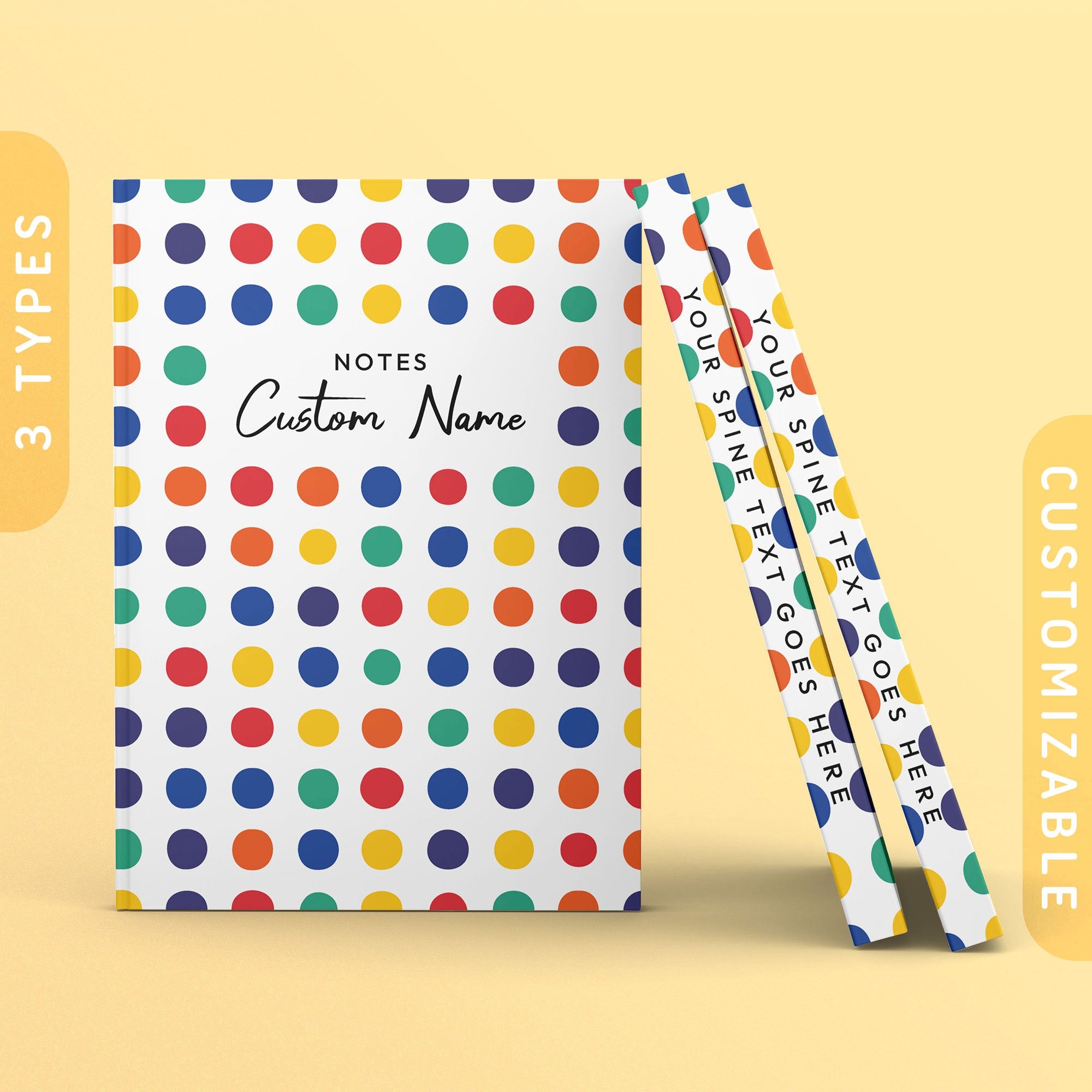 Personalized Rainbow Polka Dots Journal Customizable Hardcover Notebook Custom Name Text Minimalist Modern Journal Recipe Book Graphic Tee – Fan Favorite · Perfect For Daily Wear