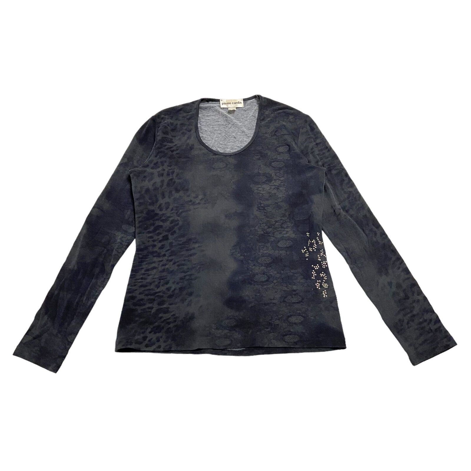 Pierre Cardin Womens Long Sleeve Studded Tshirt Vintage High End Designer Grey Graphic Tee – Bold Style · Top Pick For Any Outfit
