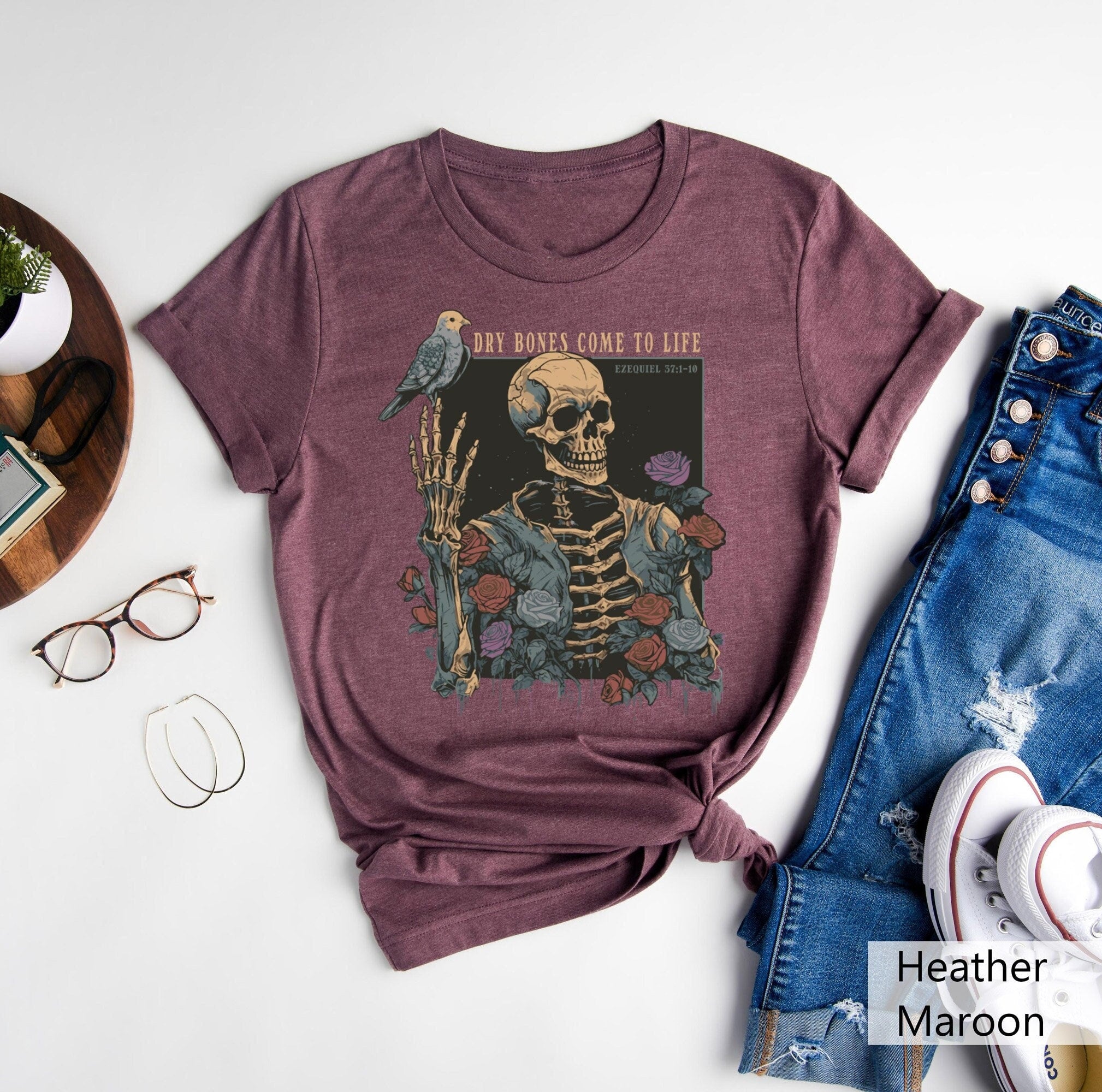 Dry Bones Come To Life Shirt Christian Skeleton ShirtFloral Skeleton T ShirtChristian Halloween GiftBible Verse ShirtEzekiel 374 5 Tee Graphic Tee – Fan Favorite · Perfect For Daily Wear