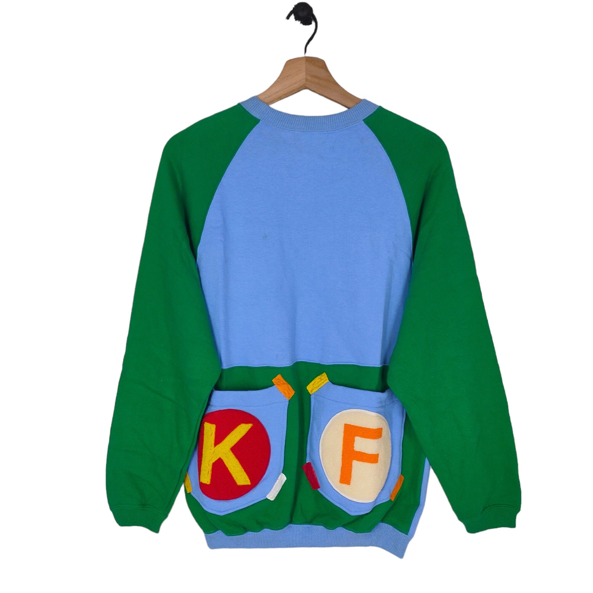 90s Colorblock Sweatshirt Medium Vintage K Factory Sweater Jumper Crewneck Green Blue Size M Sweatshirt – Everyday Comfort · Trending Graphic Apparel