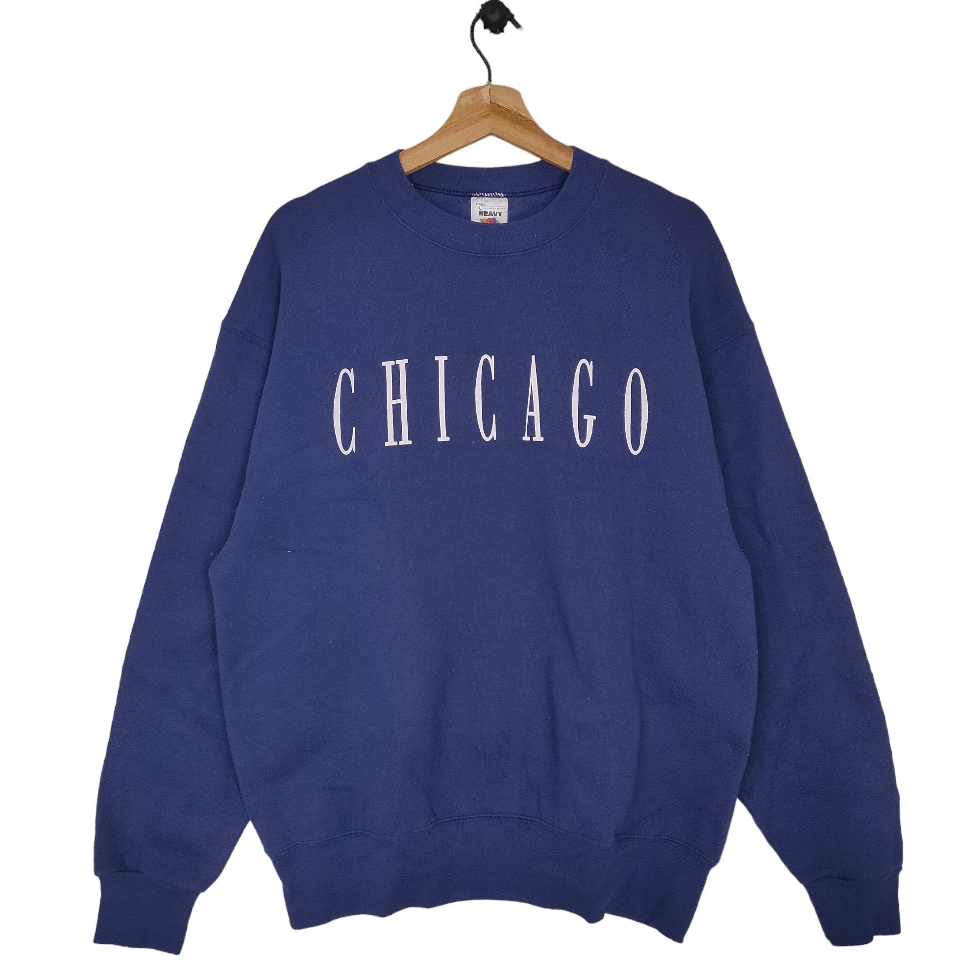 90s Chicago Crewneck Sweatshirt Large Vintage Fruit of the Loom USA Sweater Jumper Navy Blue Size L Sweatshirt – Everyday Comfort · Must-Have Style